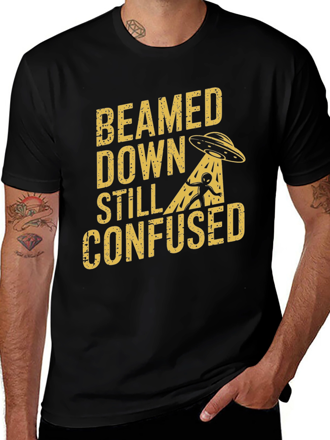 Beamed Down Still Confused Graphic T-Shirt - Black
