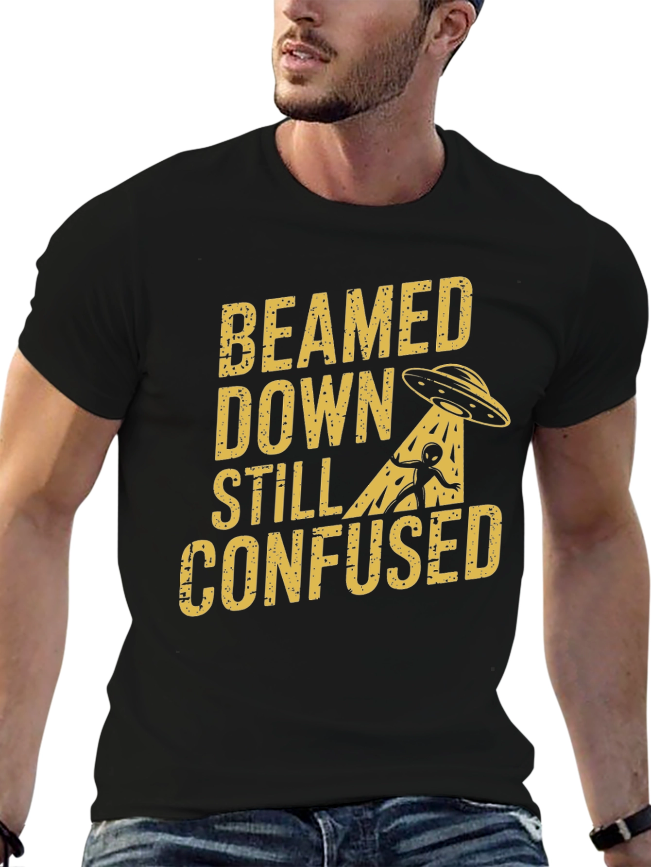 Beamed Down Still Confused Graphic T-Shirt - Black