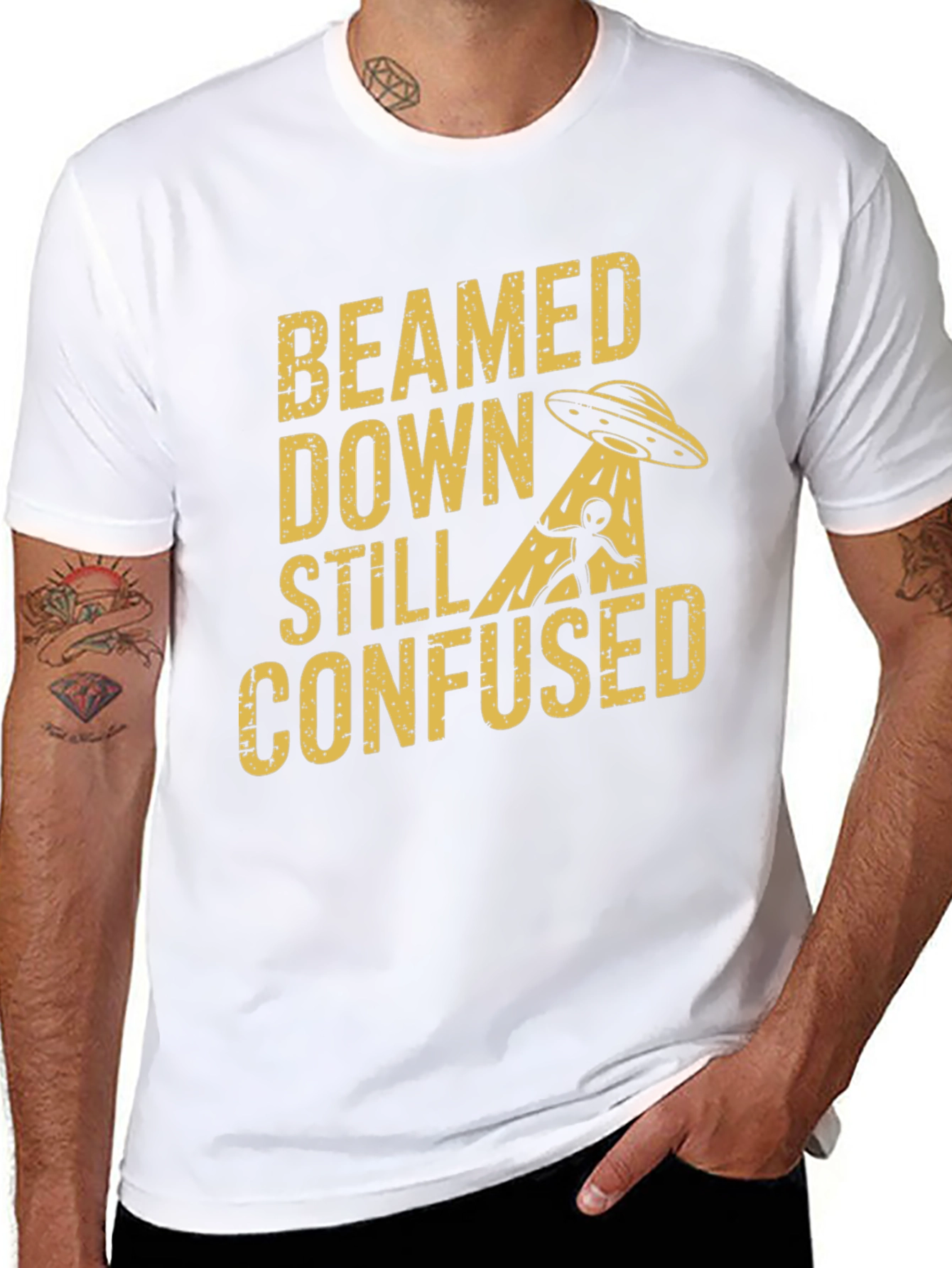 Beamed Down Still Confused Graphic T-Shirt - Black