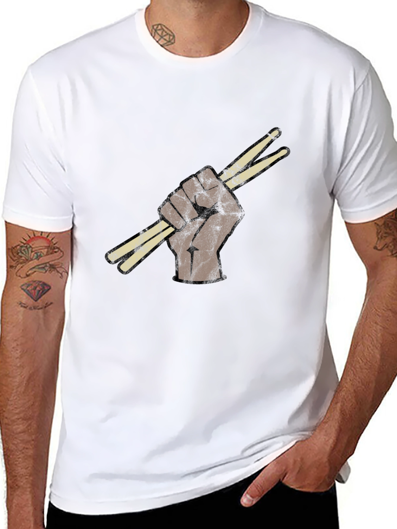 Drummers Fist T-Shirt - Black Crew Neck Tee