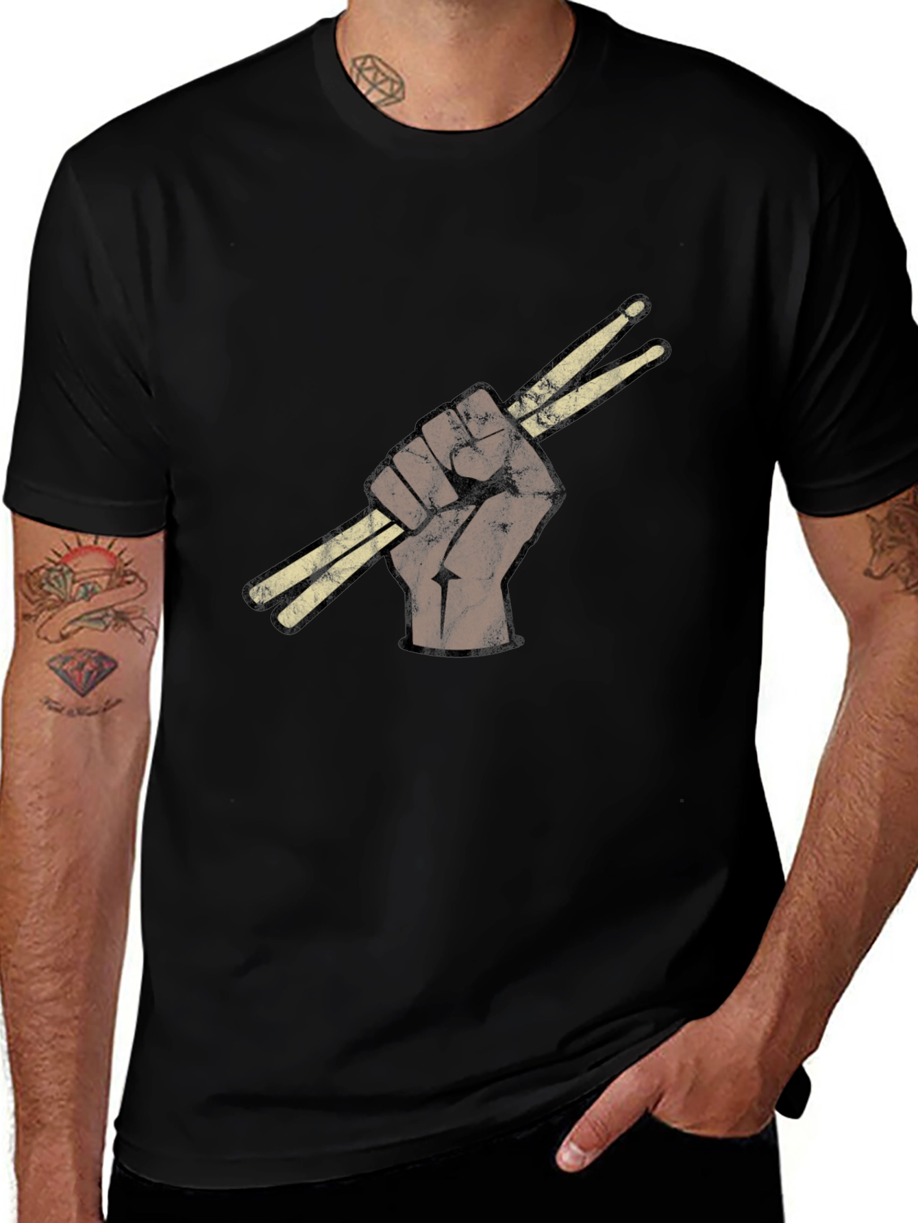 Drummers Fist T-Shirt - Black Crew Neck Tee
