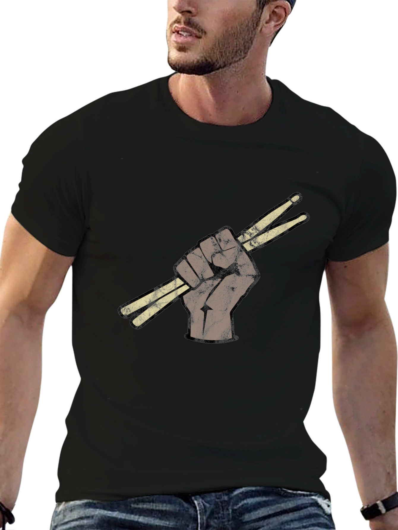 Drummers Fist T-Shirt - Black Crew Neck Tee