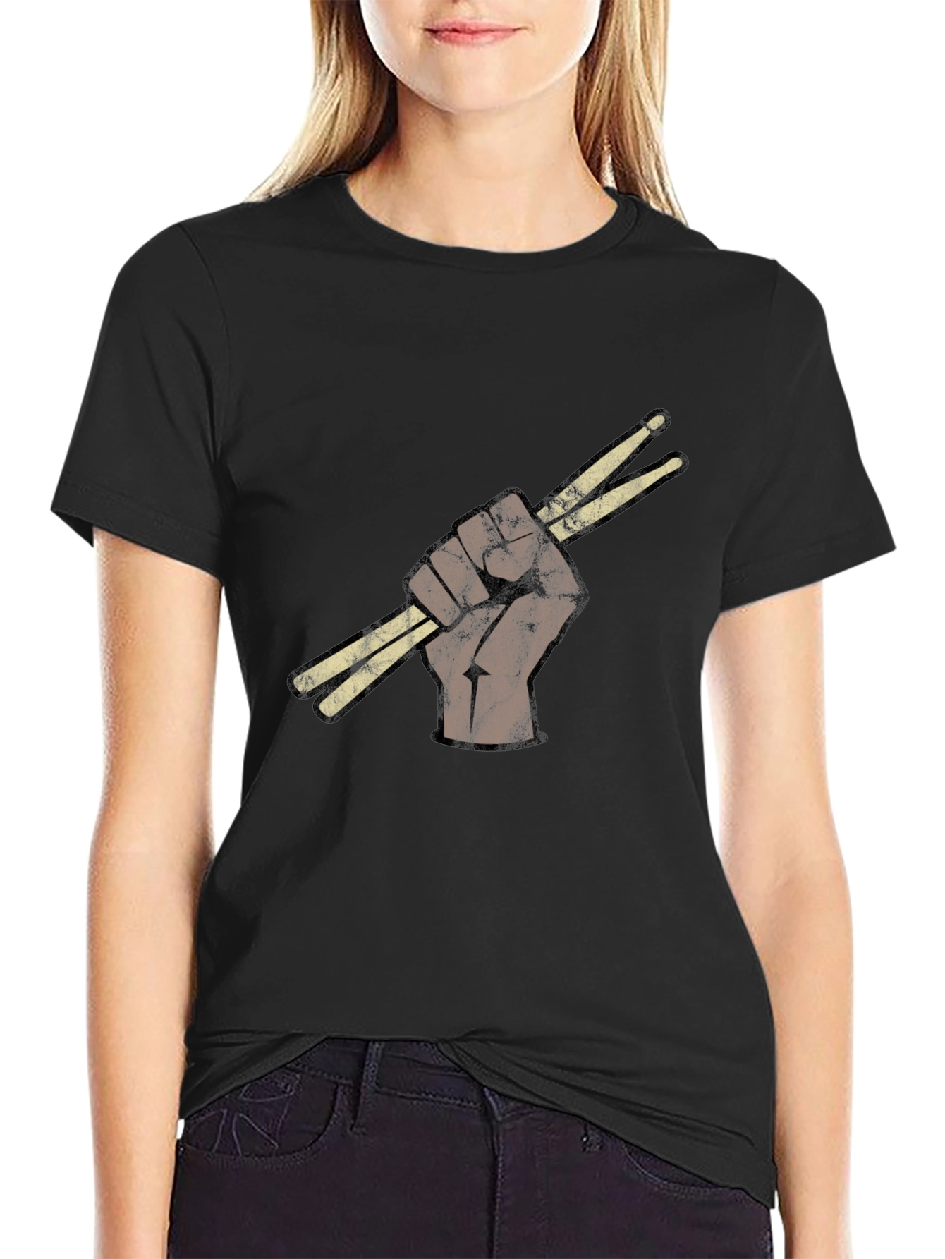Drummers Fist T-Shirt - Black Crew Neck Tee