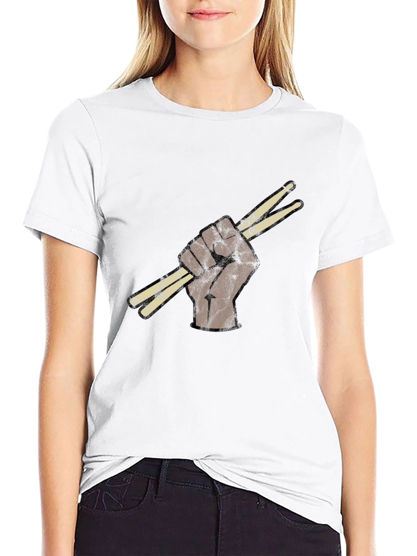 Drummers Fist T-Shirt - Black Crew Neck Tee