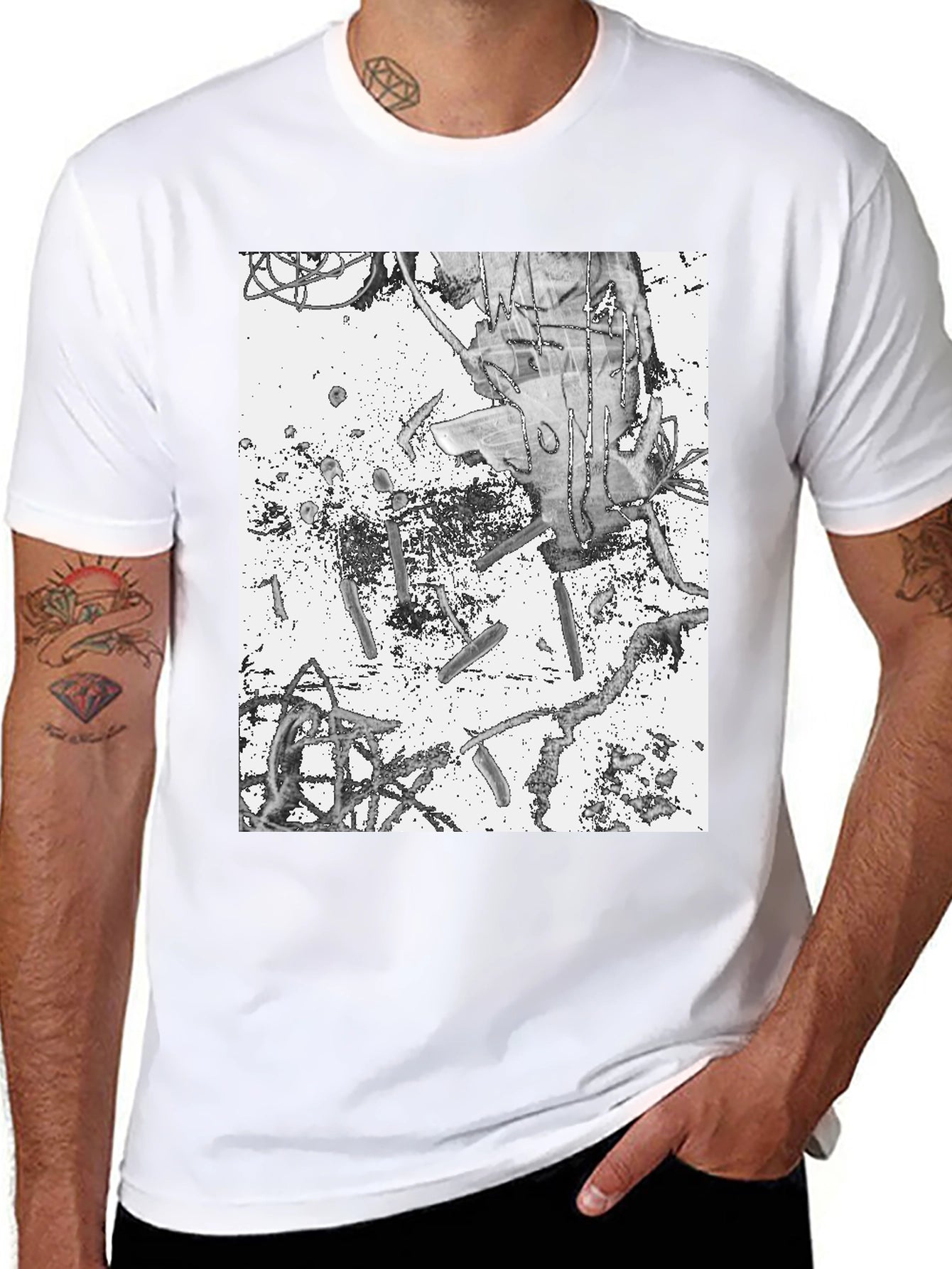 Abstract Graphic Print Black Tee