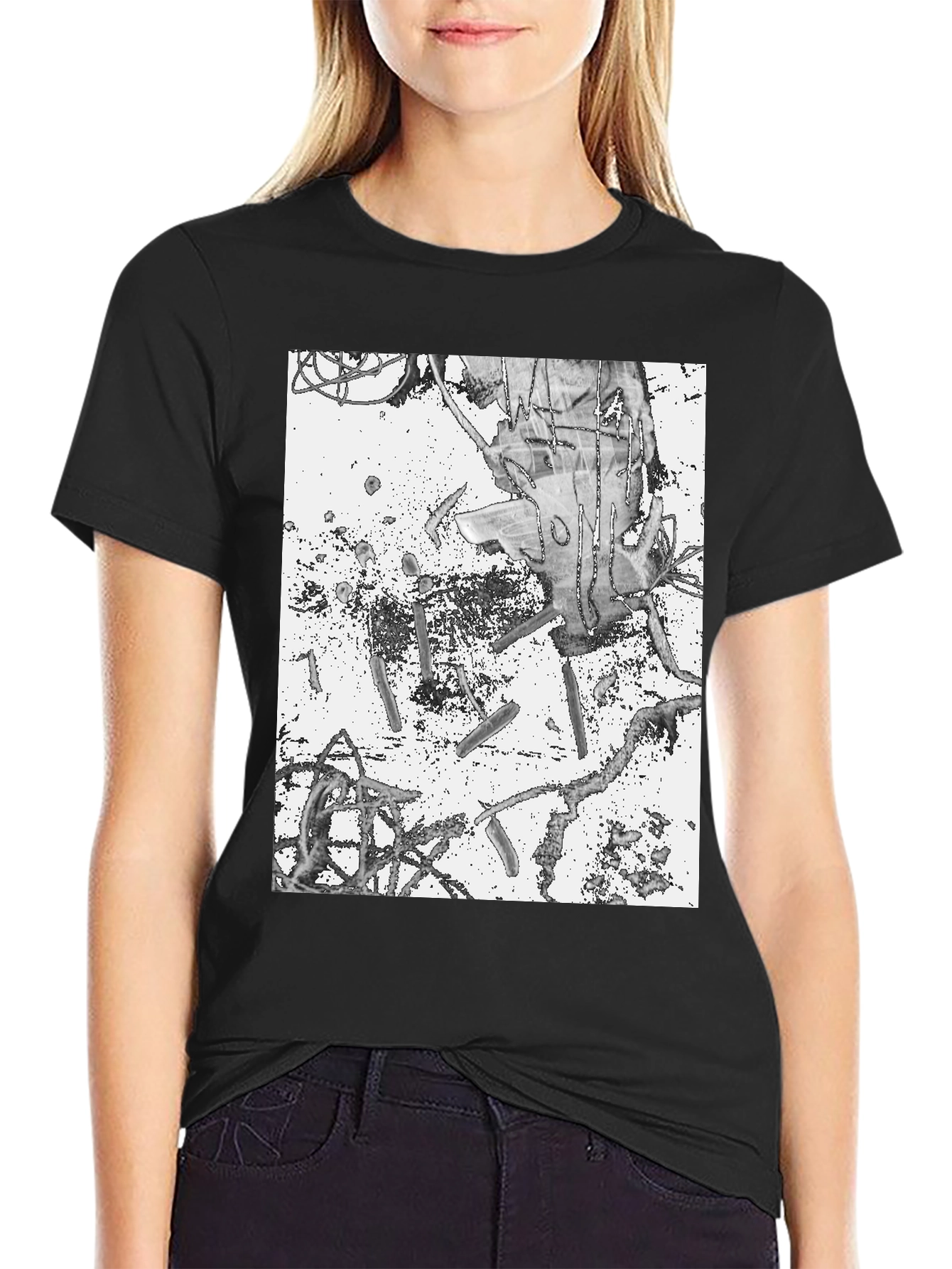 Abstract Graphic Print Black Tee