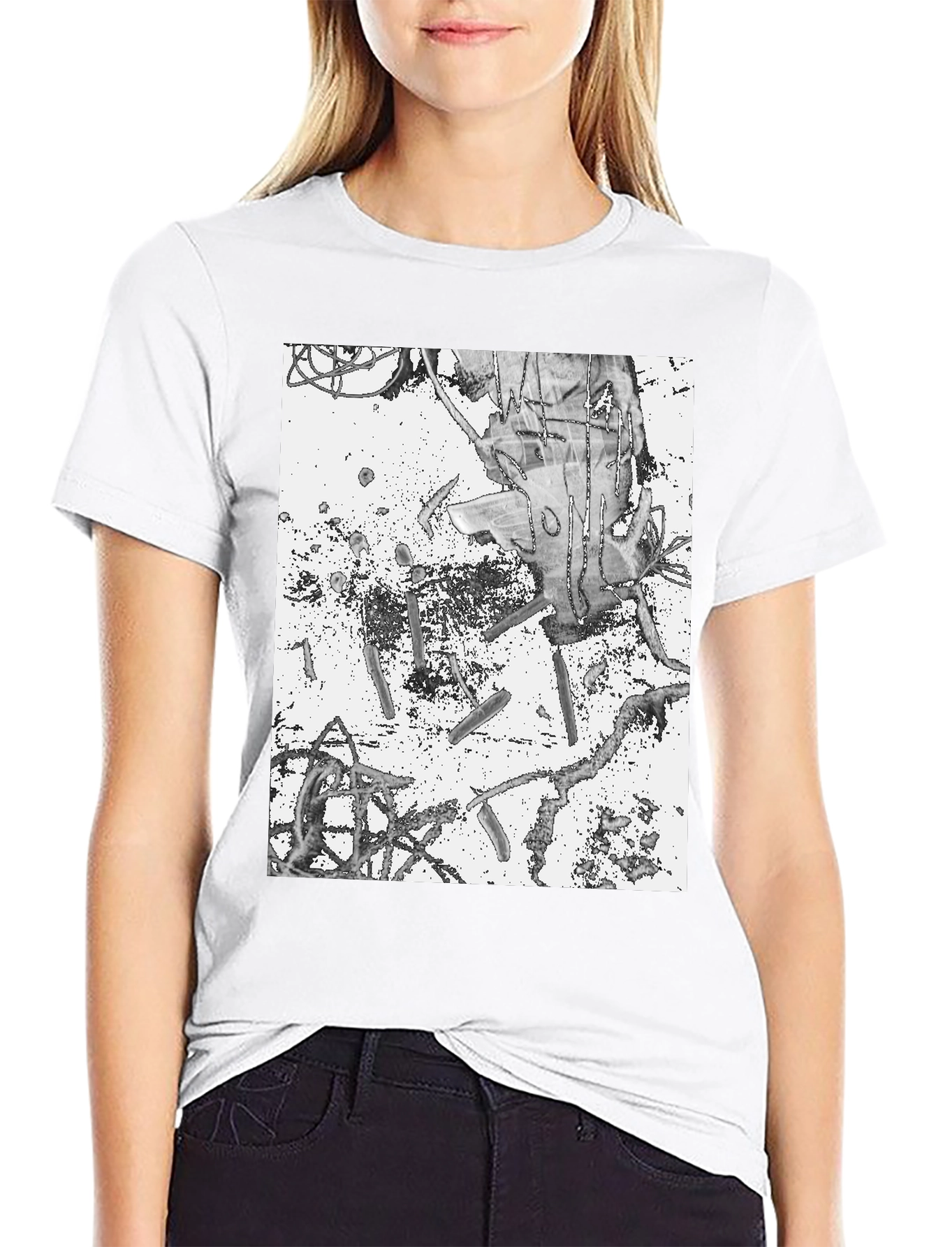 Abstract Graphic Print Black Tee