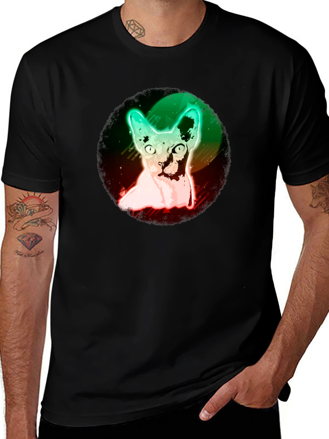 Neon Sphynx Cat Graphic Tee - Unique Design