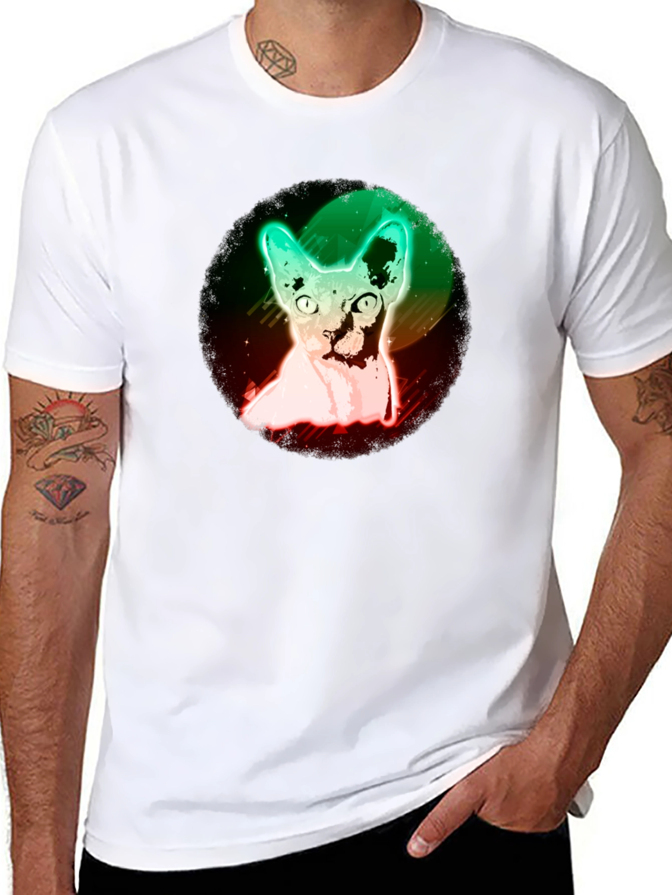 Neon Sphynx Cat Graphic Tee - Unique Design