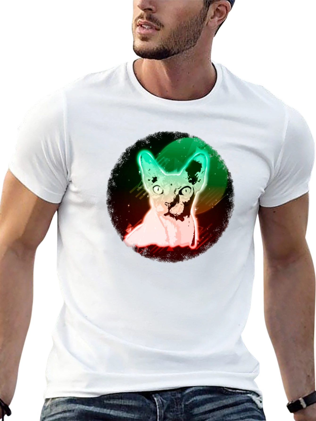 Neon Sphynx Cat Graphic Tee - Unique Design