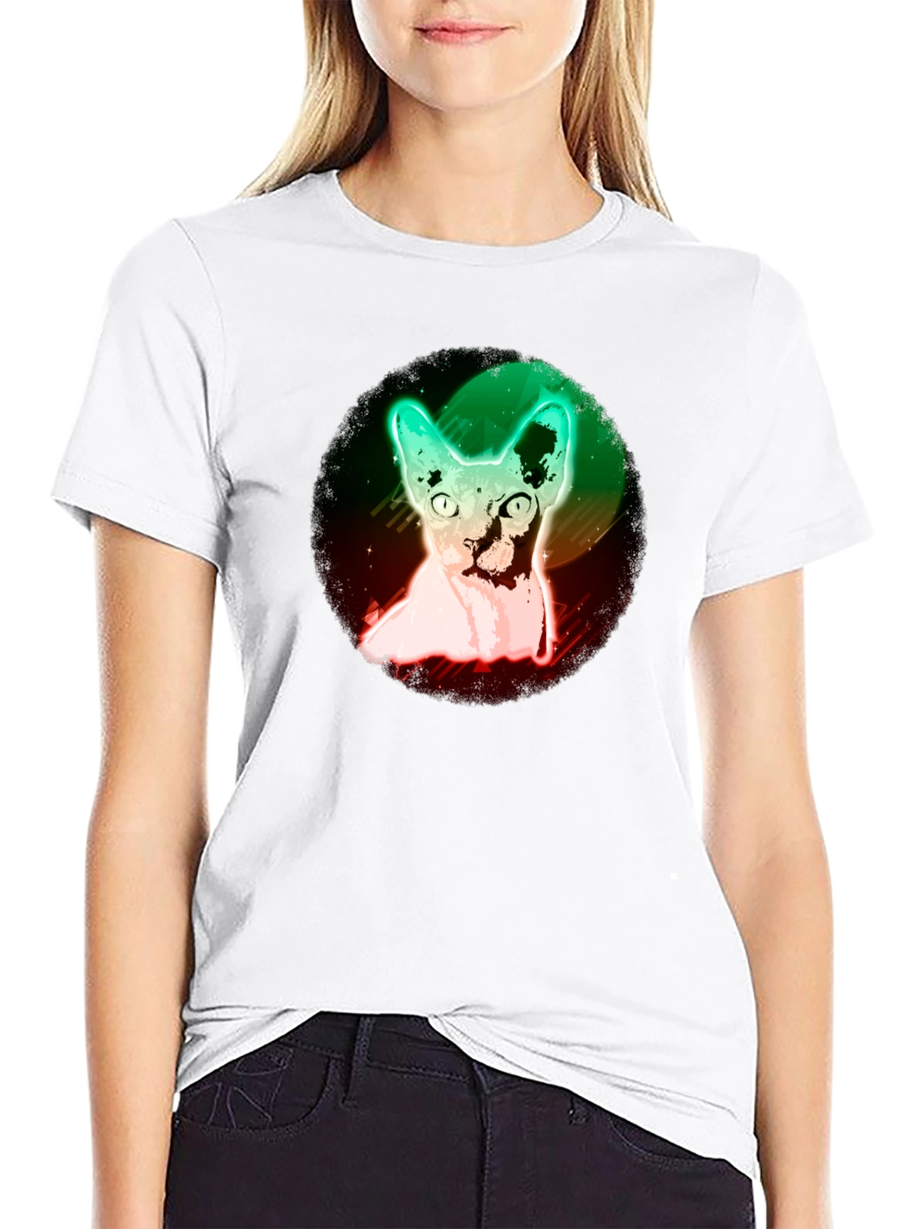 Neon Sphynx Cat Graphic Tee - Unique Design