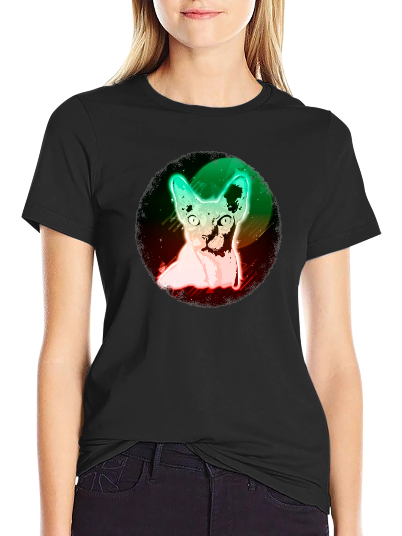Neon Sphynx Cat Graphic Tee - Unique Design