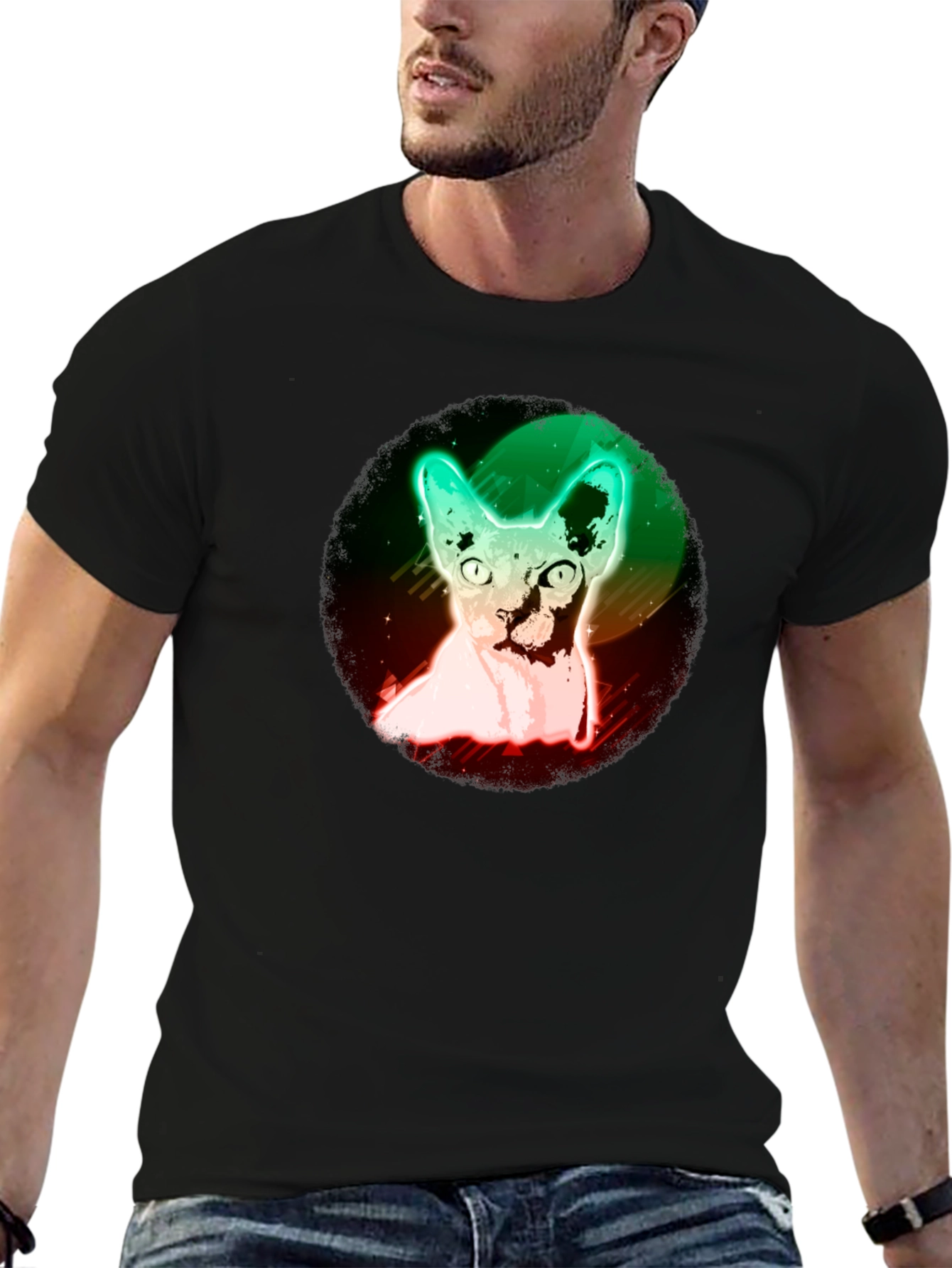 Neon Sphynx Cat Graphic Tee - Unique Design