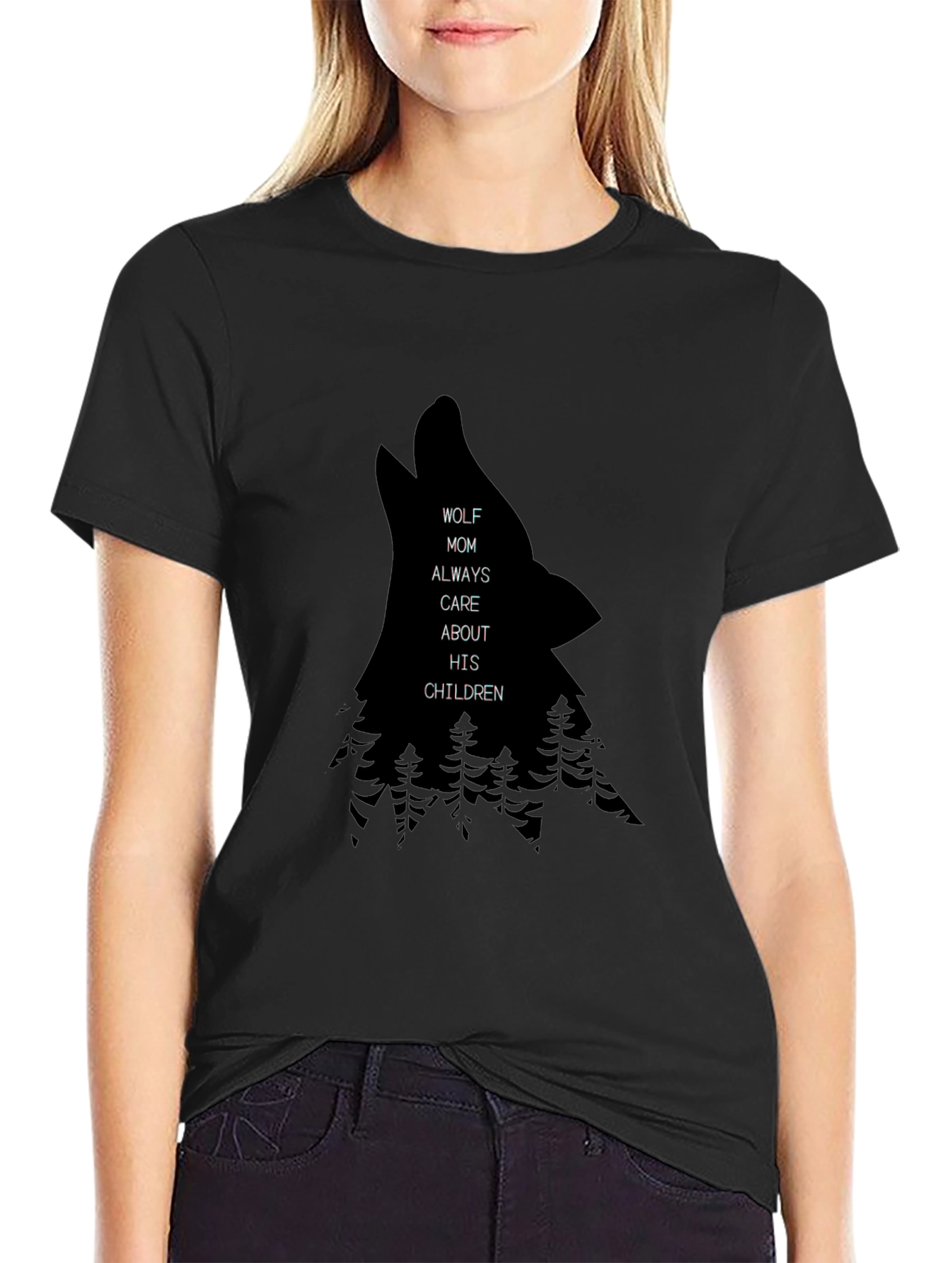 Wolf Mom Graphic Black T-Shirt