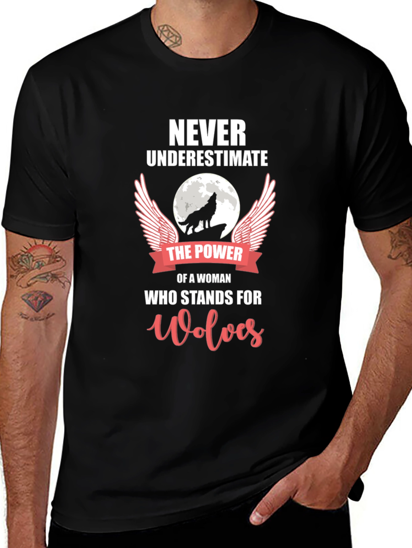 Wolf Power Woman Graphic T-Shirt - Black
