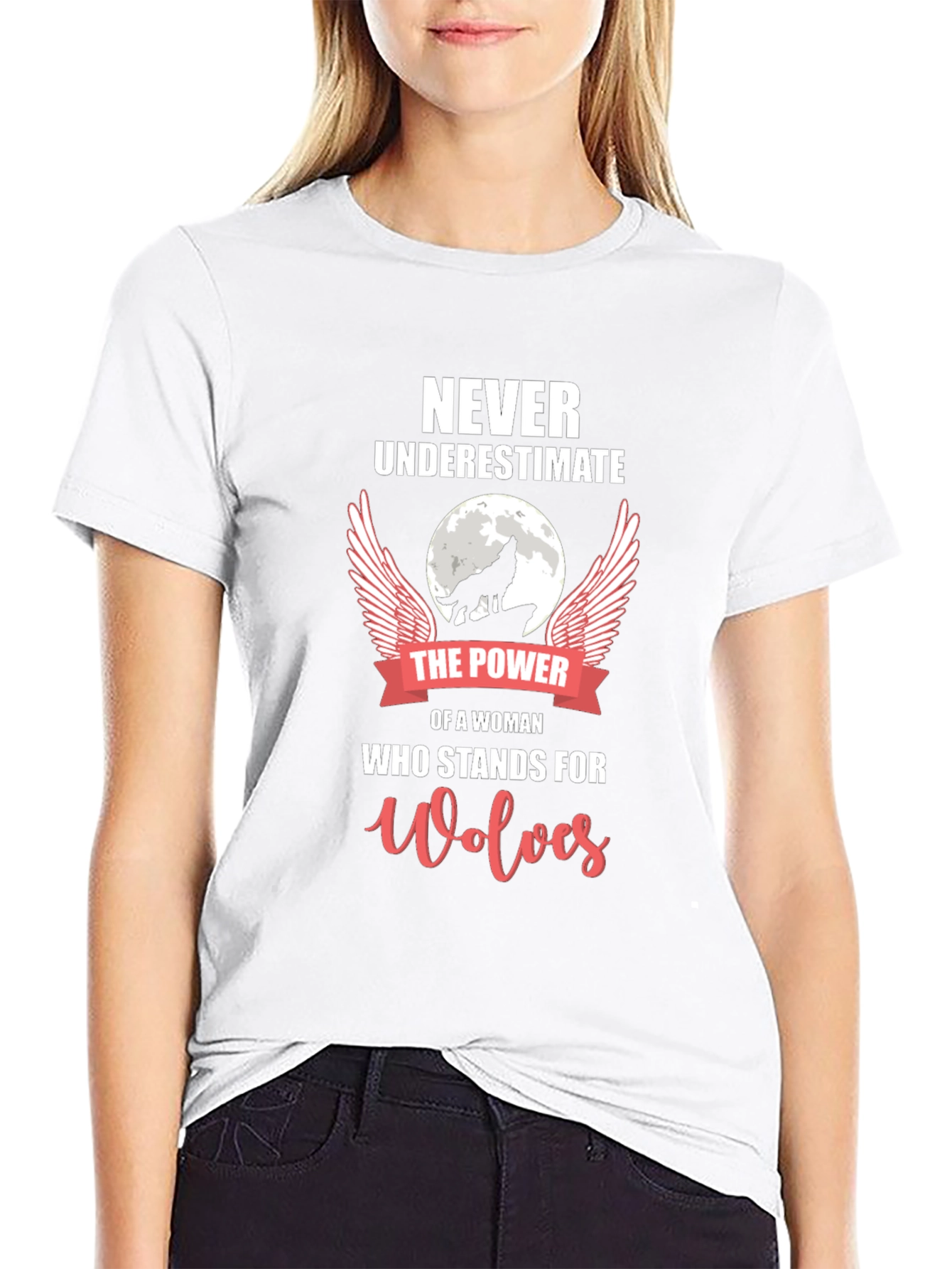 Wolf Power Woman Graphic T-Shirt - Black