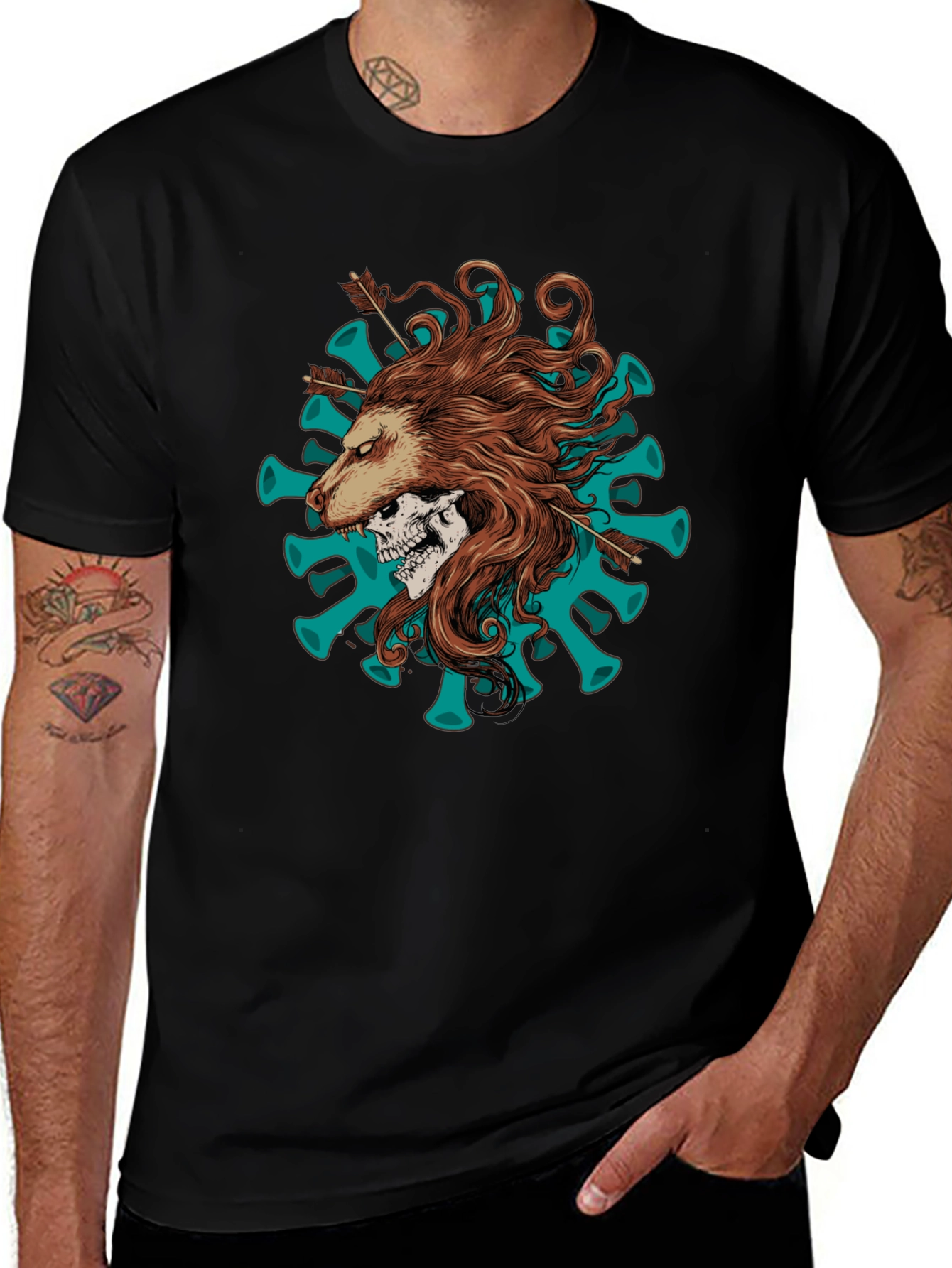 Lion Skull Arrow Black T-Shirt