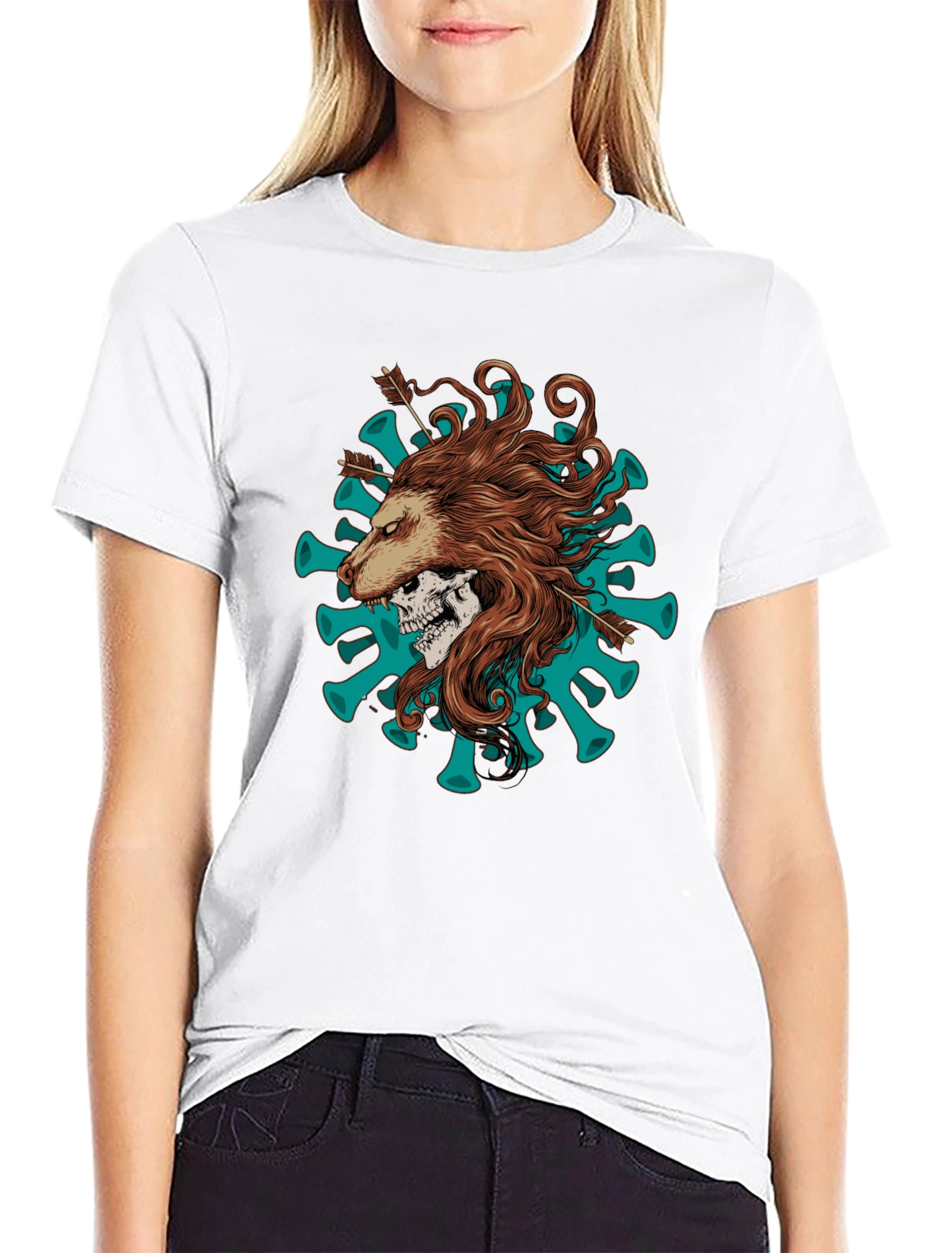 Lion Skull Arrow Black T-Shirt