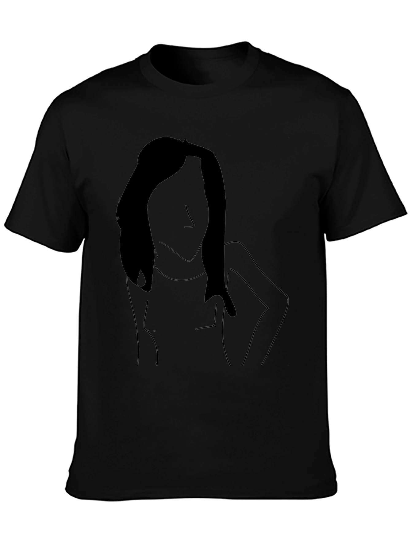 Minimalist Woman Line Art Black T-Shirt