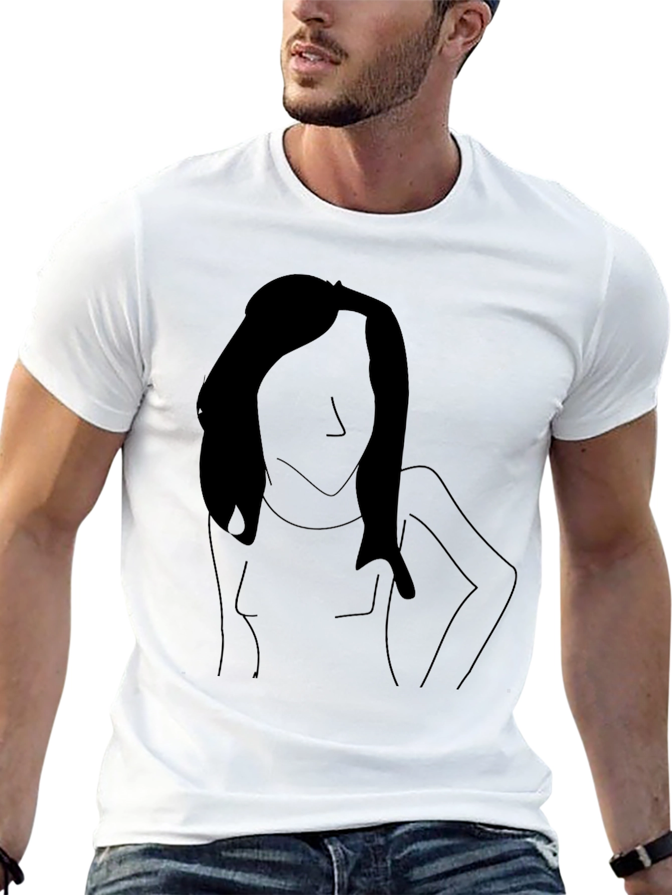 Minimalist Woman Line Art Black T-Shirt