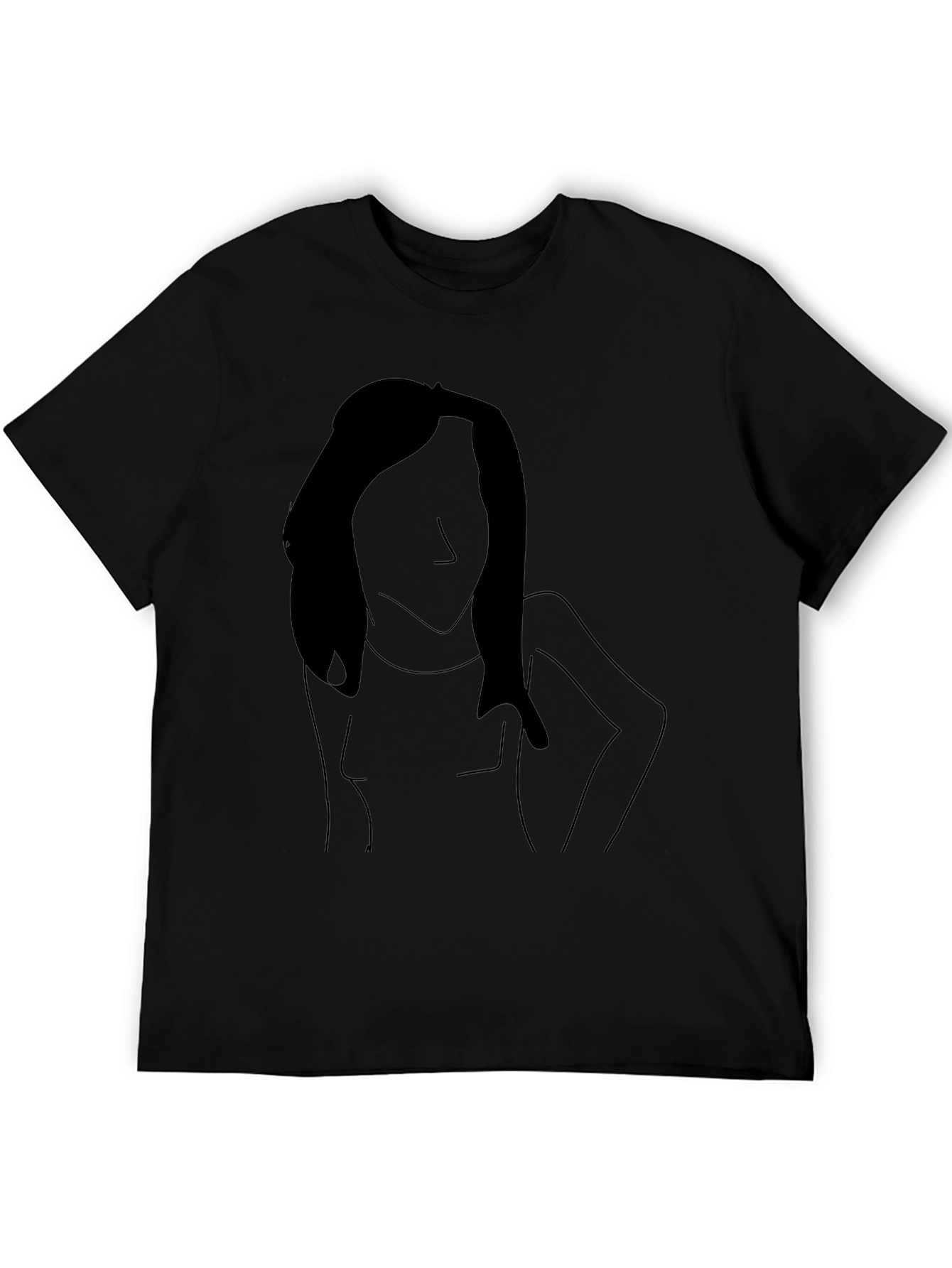 Minimalist Woman Line Art Black T-Shirt