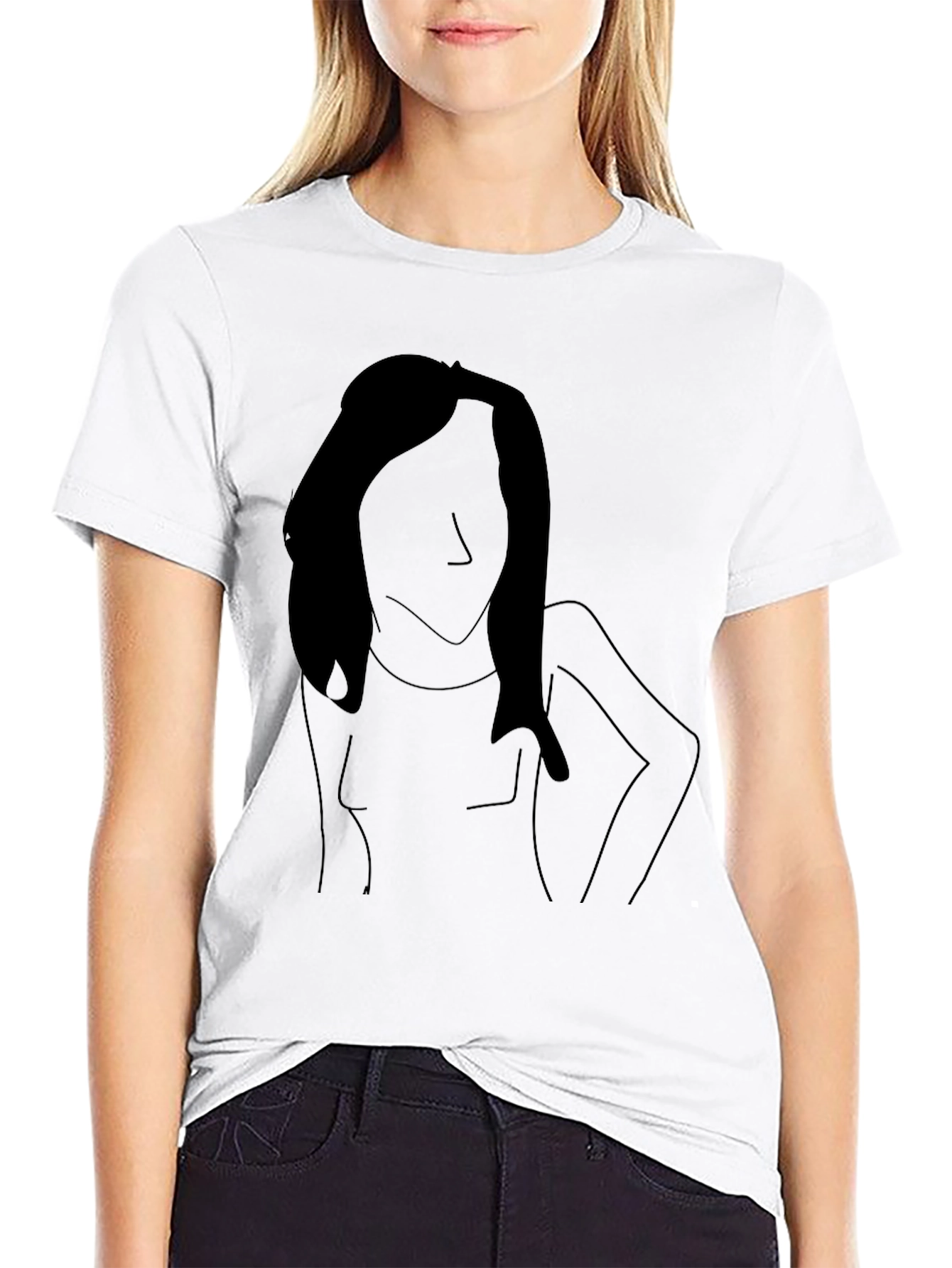Minimalist Woman Line Art Black T-Shirt