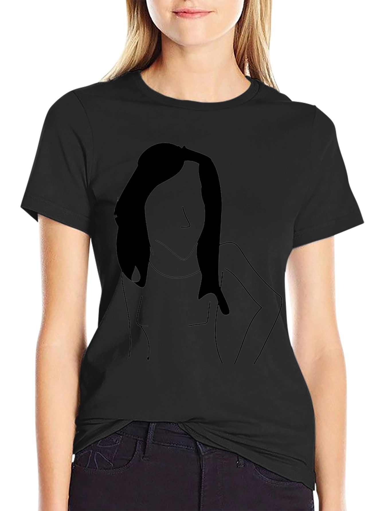 Minimalist Woman Line Art Black T-Shirt