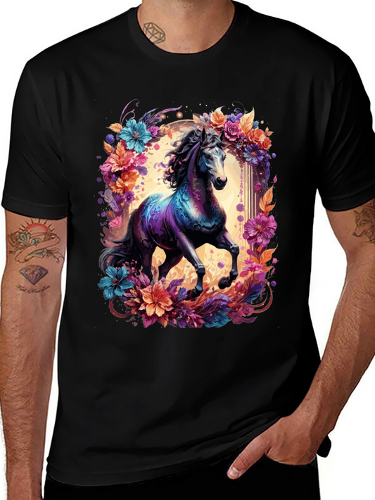 Floral Horse Graphic Tee - Unique Design