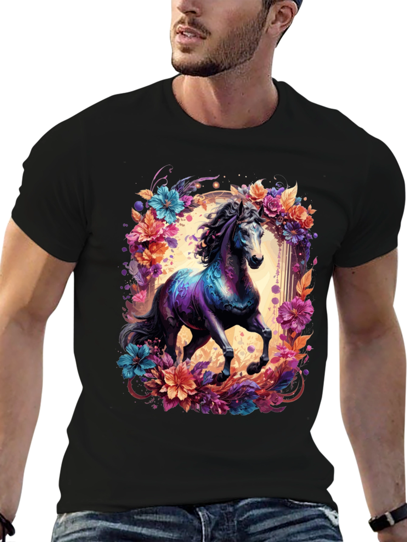 Floral Horse Graphic Tee - Unique Design