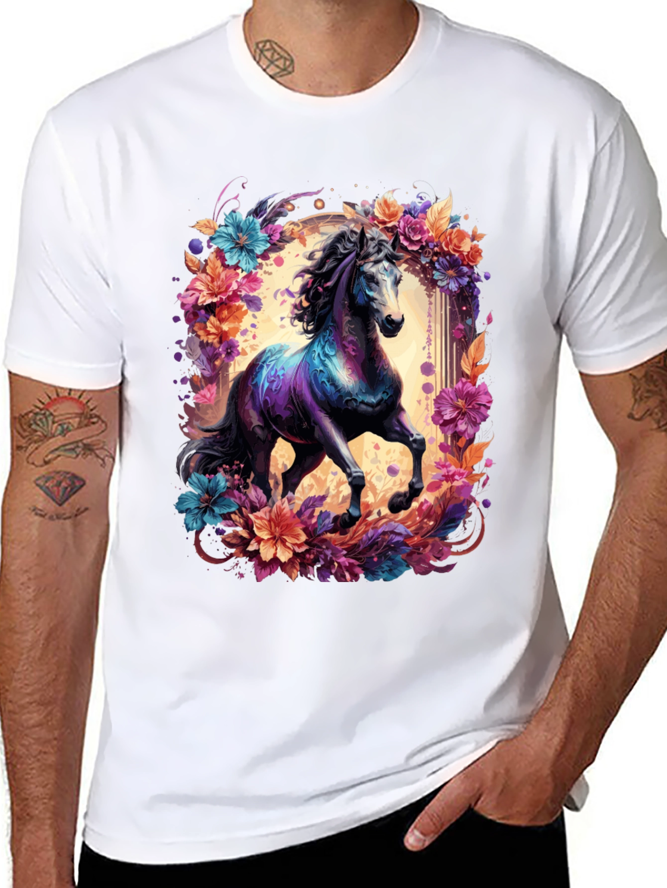 Floral Horse Graphic Tee - Unique Design