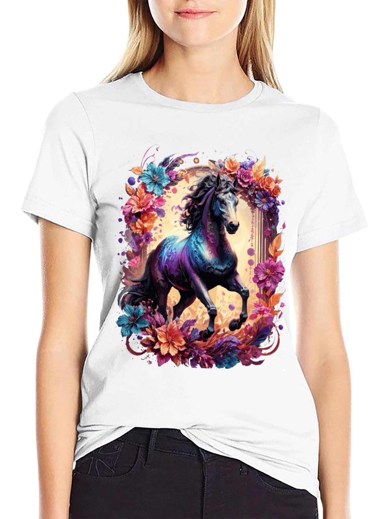Floral Horse Graphic Tee - Unique Design