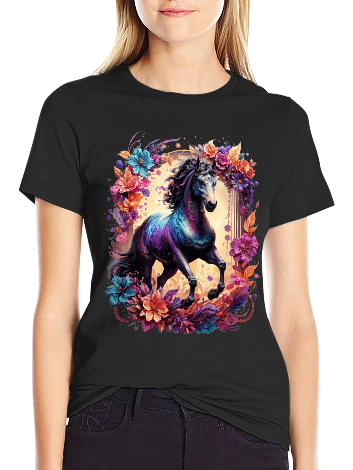 Floral Horse Graphic Tee - Unique Design