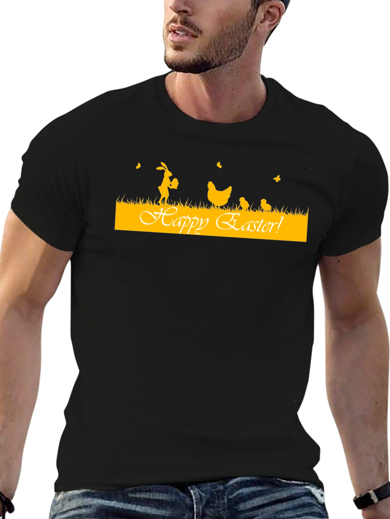 Happy Easter T-Shirt: Rabbit Chickens Black