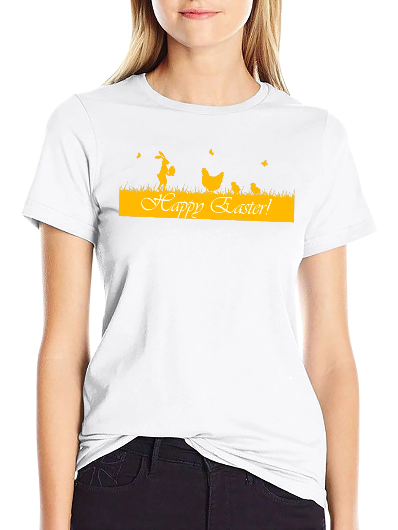 Happy Easter T-Shirt: Rabbit Chickens Black