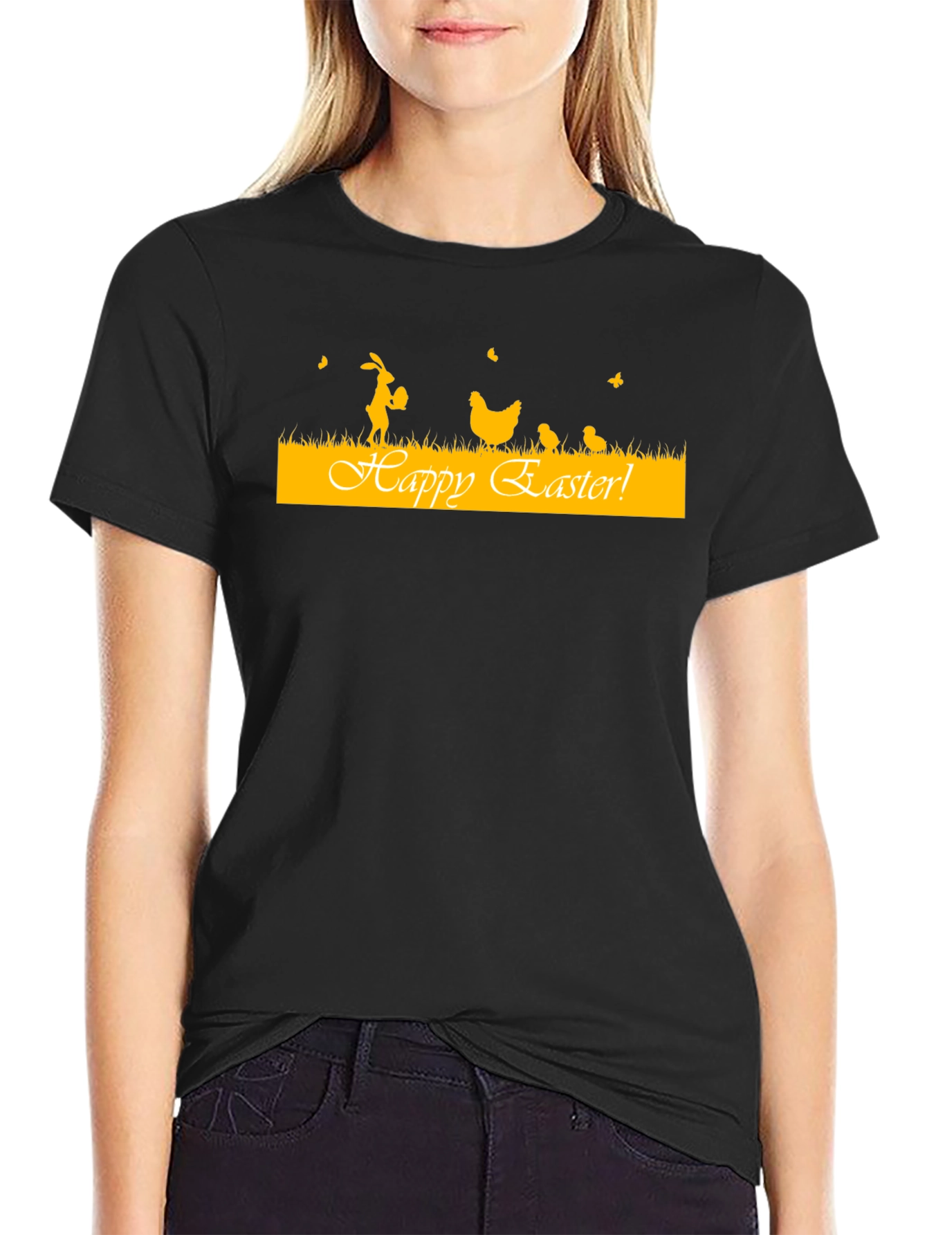 Happy Easter T-Shirt: Rabbit Chickens Black