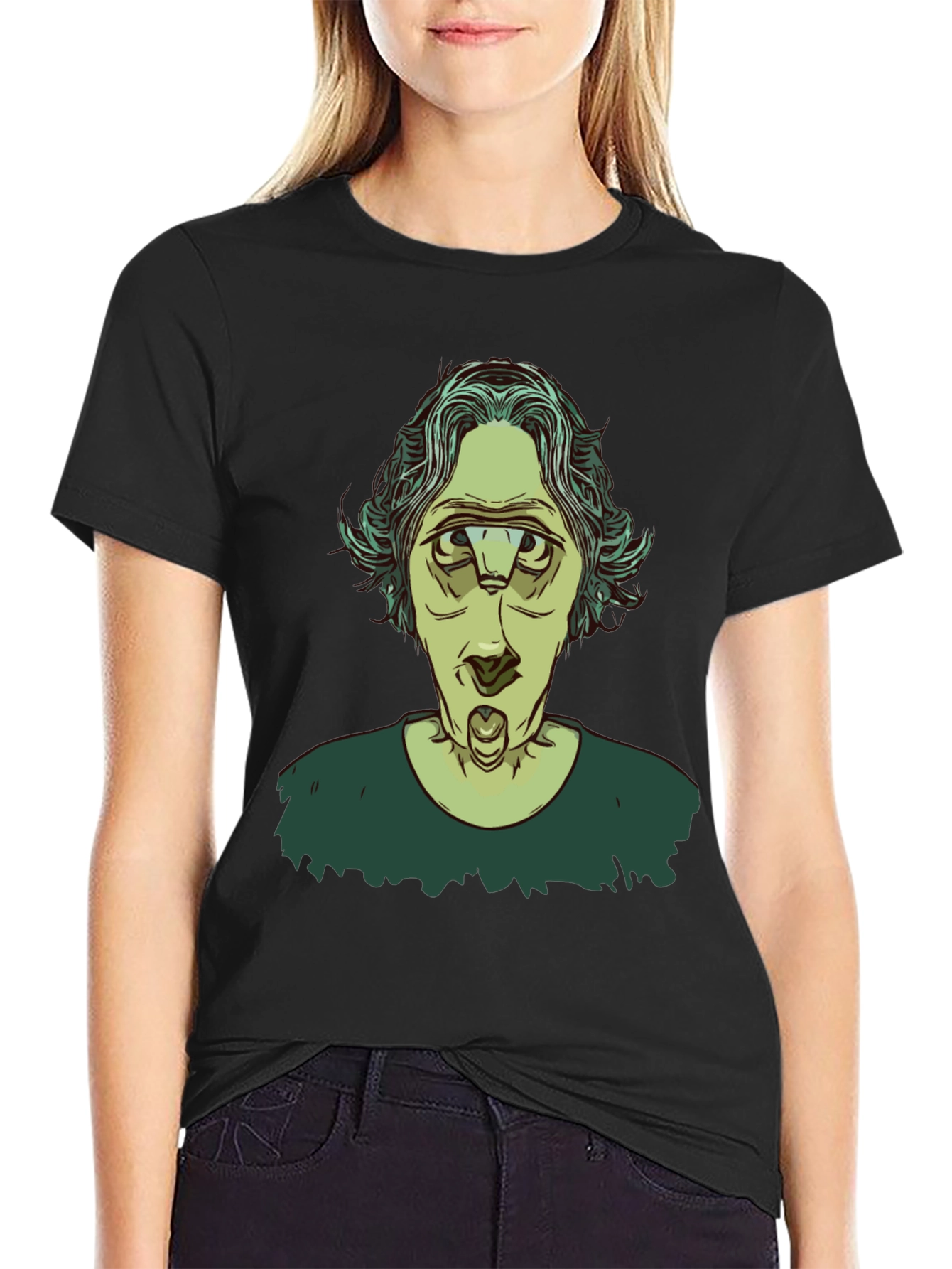 Unique Three-Eyed Character Black Graphic T-Shirt