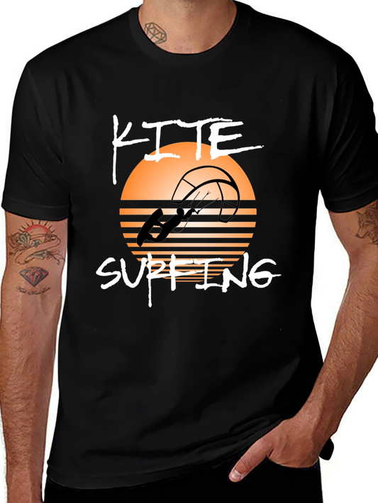 Kite Surfing Graphic Tee - Black Cotton T-Shirt