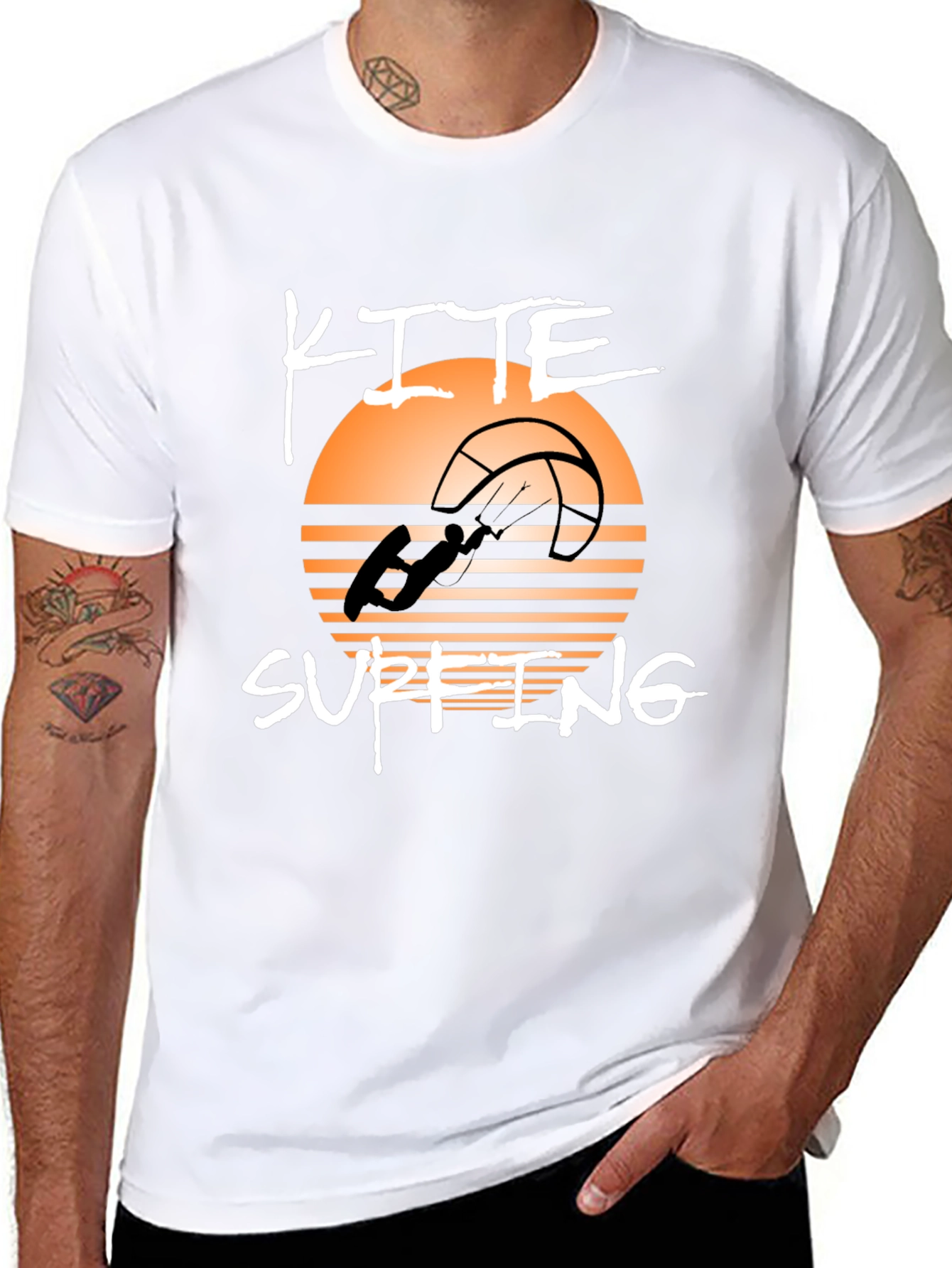 Kite Surfing Graphic Tee - Black Cotton T-Shirt