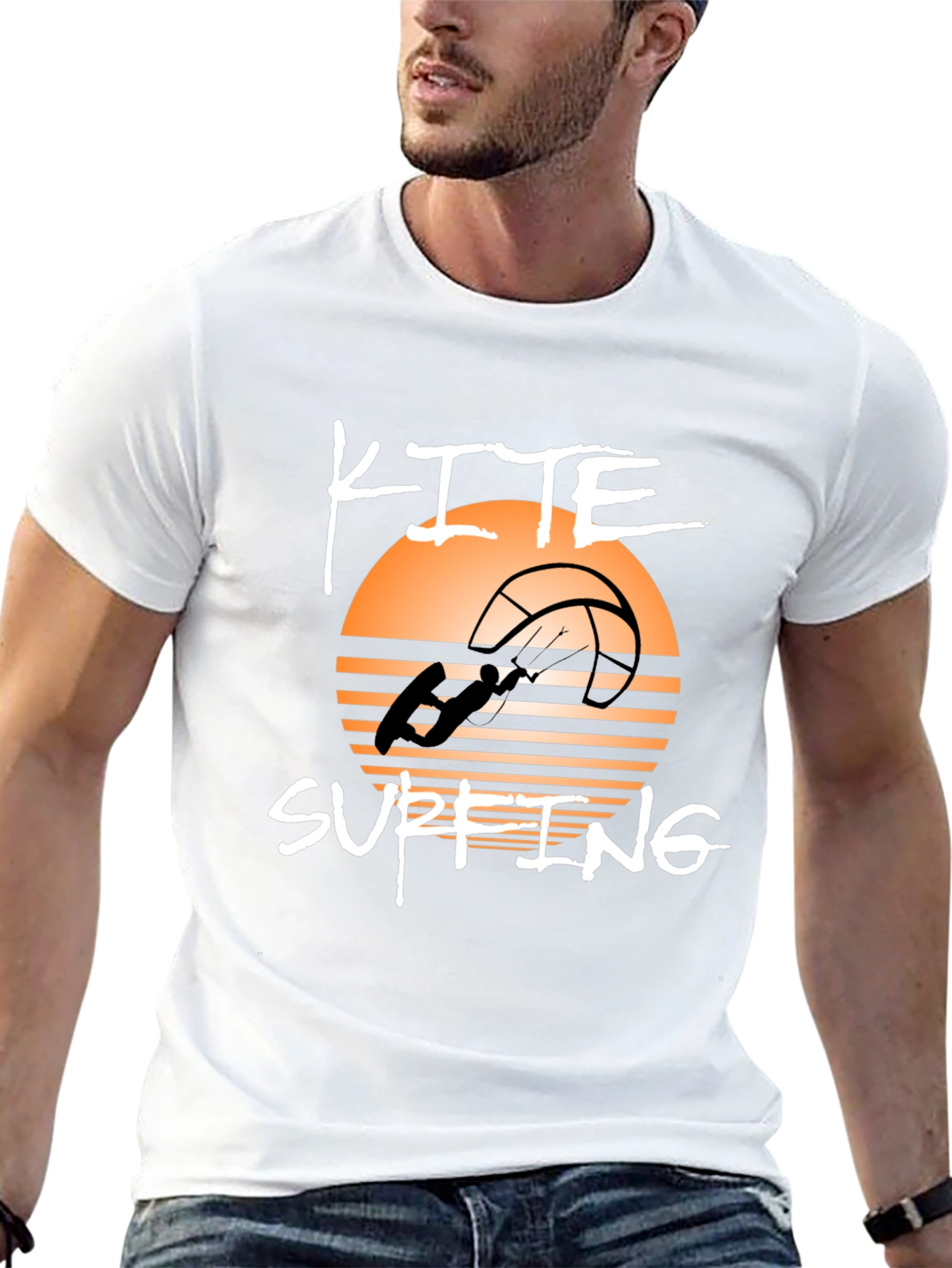 Kite Surfing Graphic Tee - Black Cotton T-Shirt