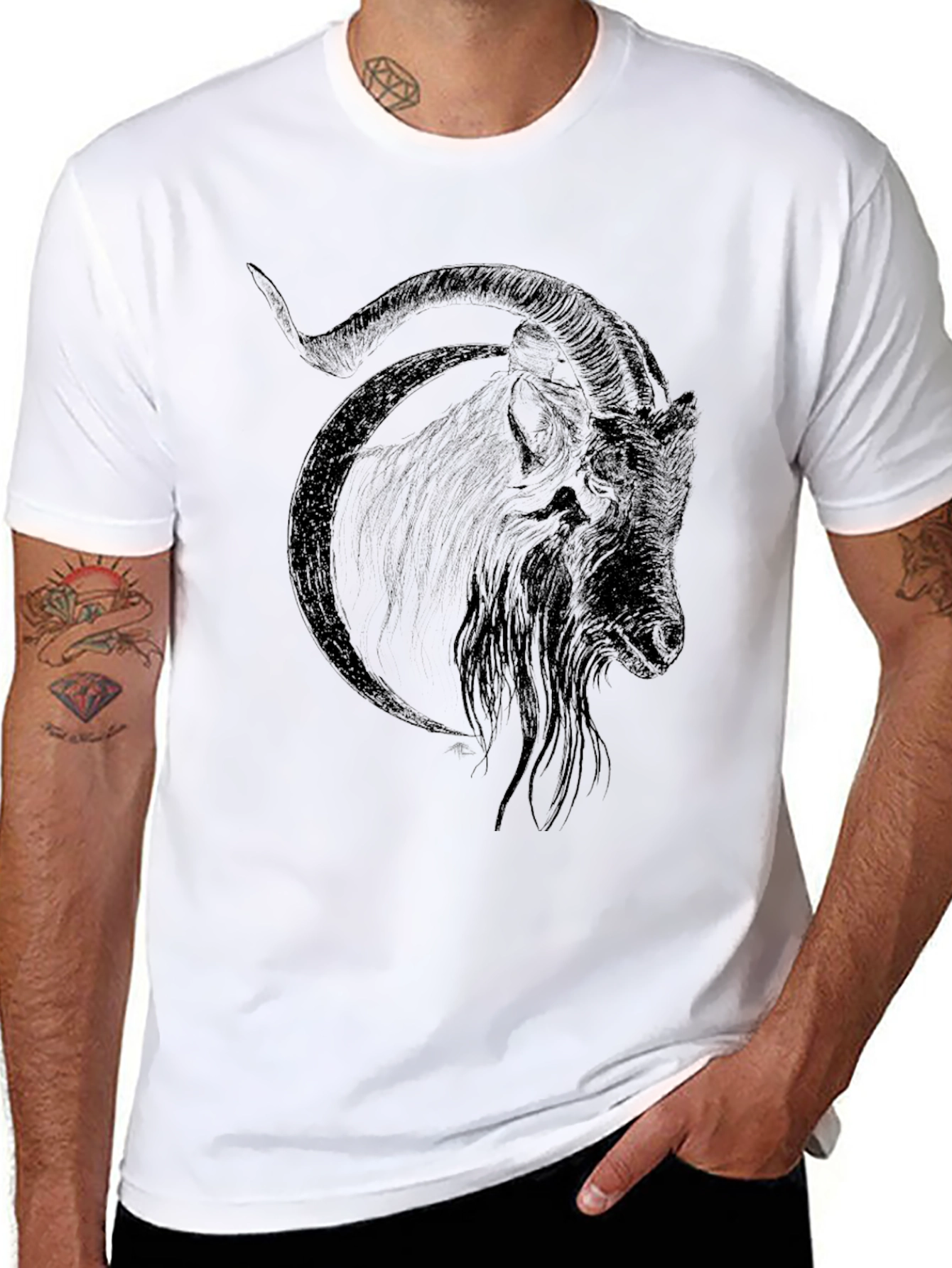 Black Goat Graphic Tee - Mens Casual T-Shirt