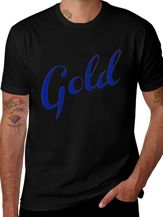 Mens Black T-Shirt with Blue Gold Graphic
