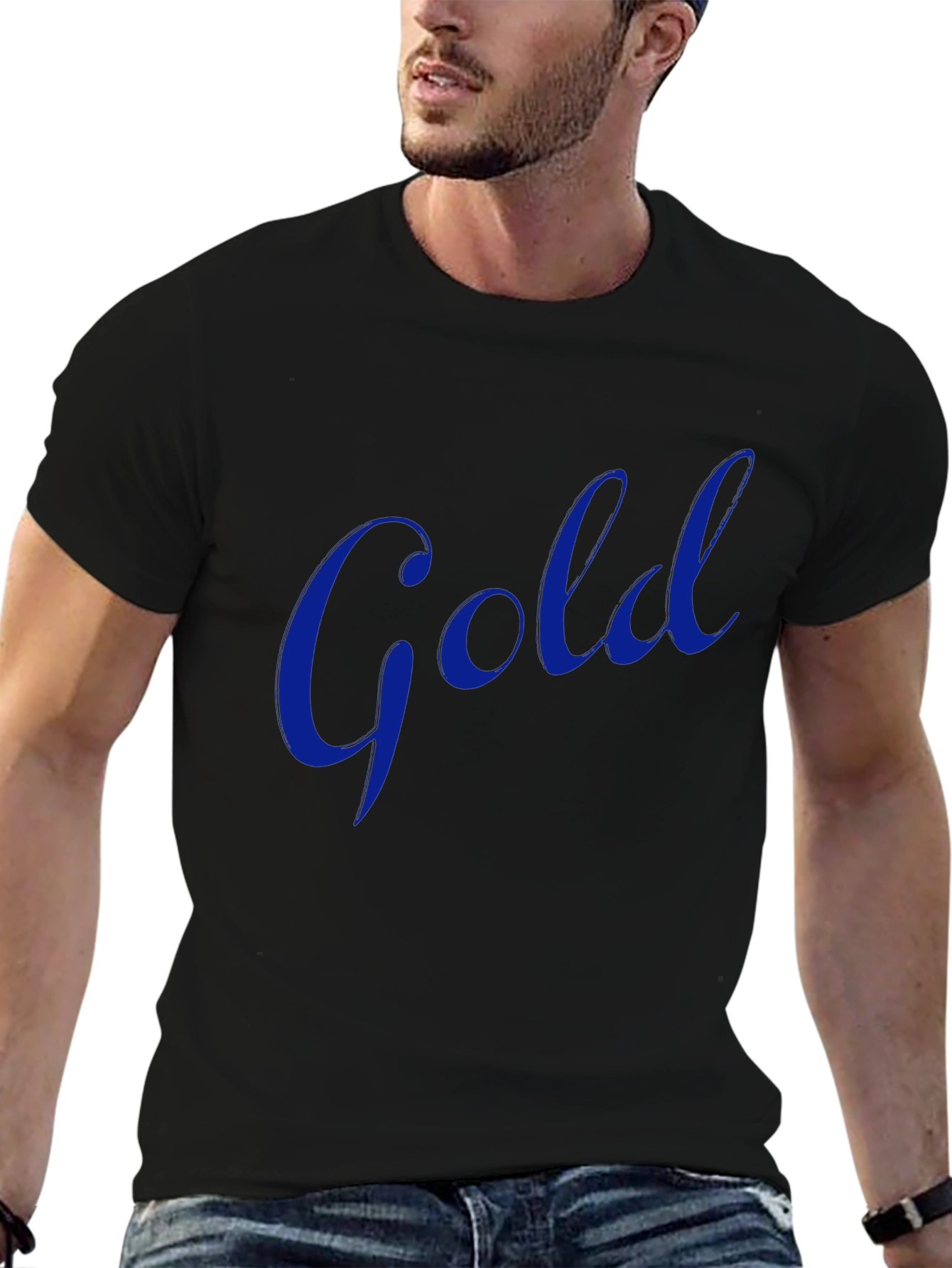 Mens Black T-Shirt with Blue Gold Graphic