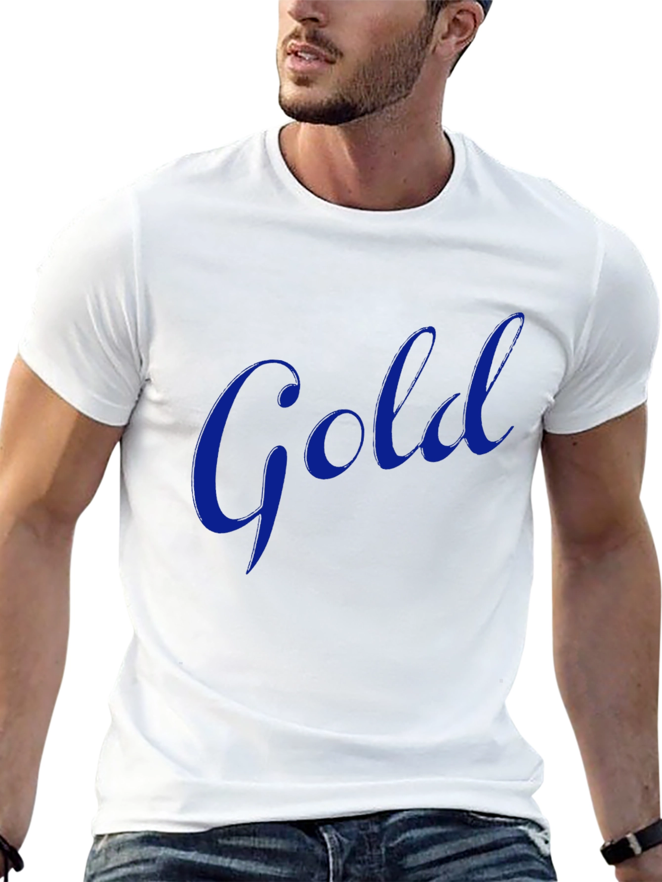 Mens Black T-Shirt with Blue Gold Graphic