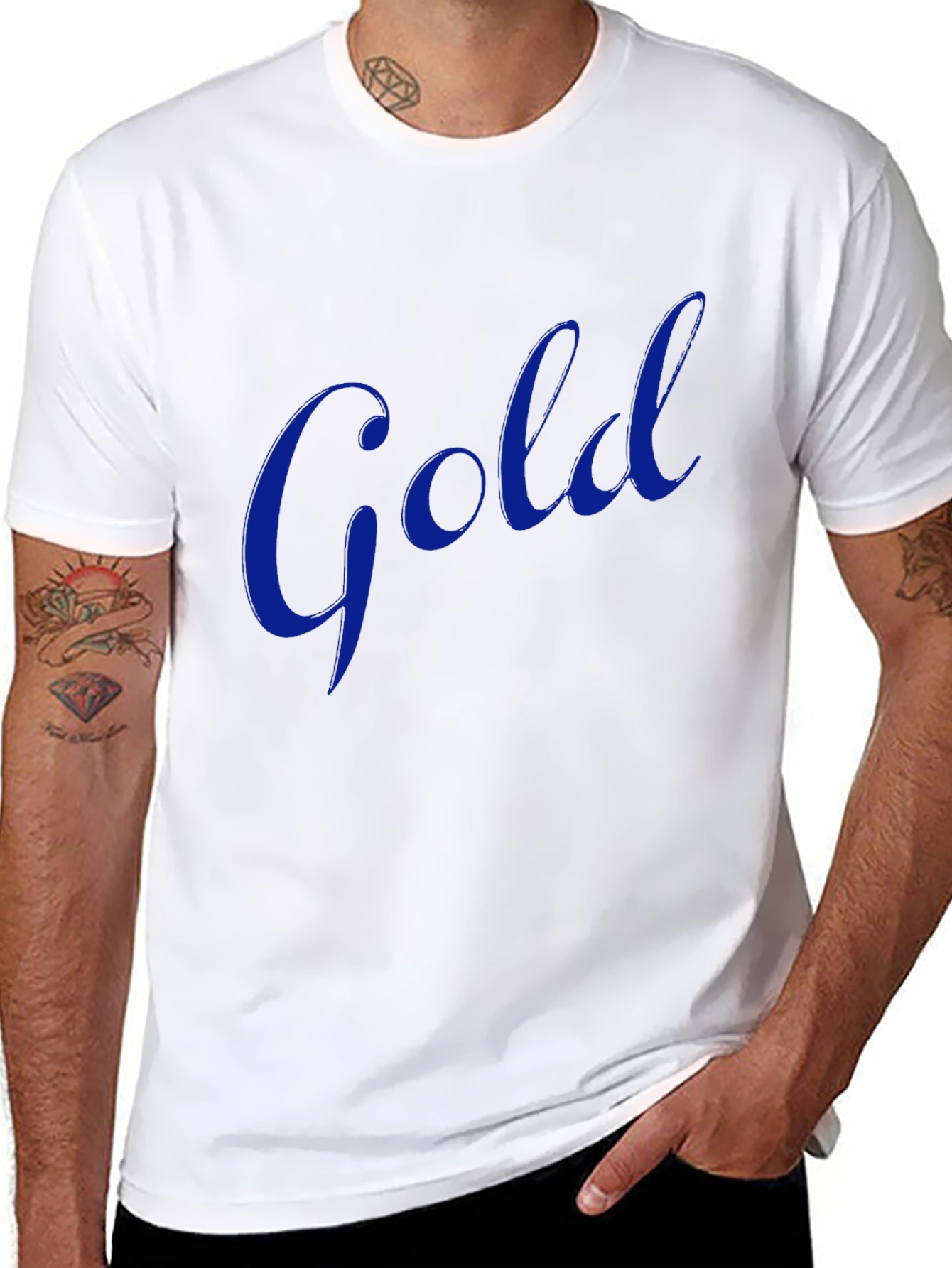 Mens Black T-Shirt with Blue Gold Graphic