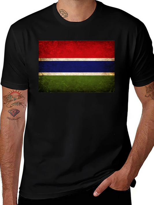 Gambia Flag Graphic Tee - Black Cotton Casual Shirt