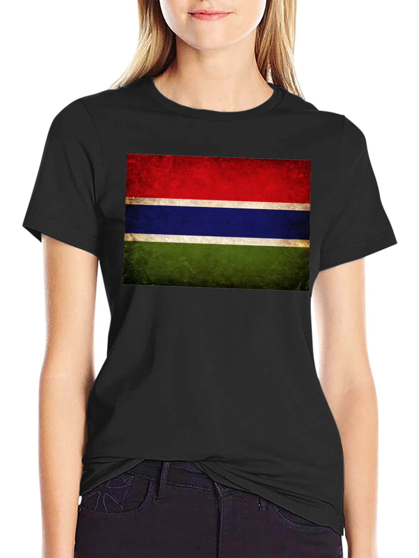 Gambia Flag Graphic Tee - Black Cotton Casual Shirt