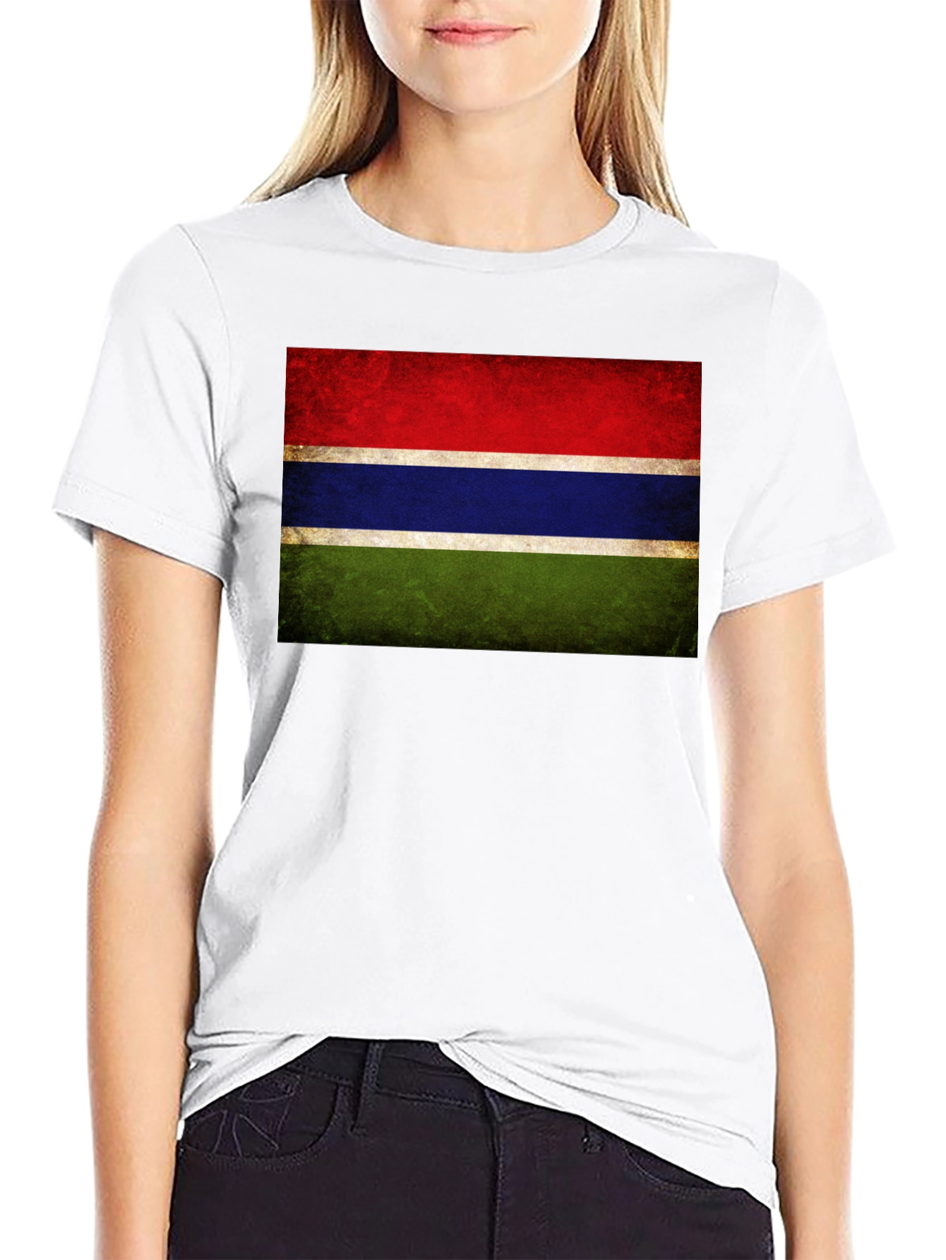 Gambia Flag Graphic Tee - Black Cotton Casual Shirt