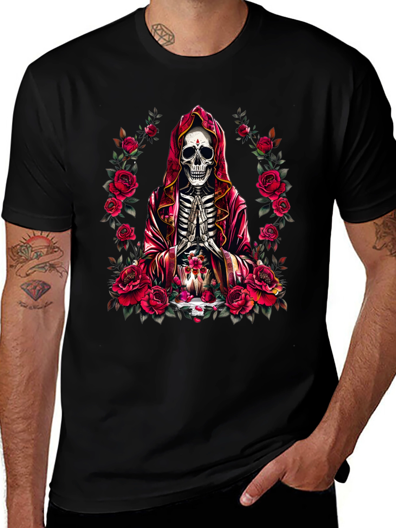 Skeleton Monk Rose T-Shirt - Gothic Style