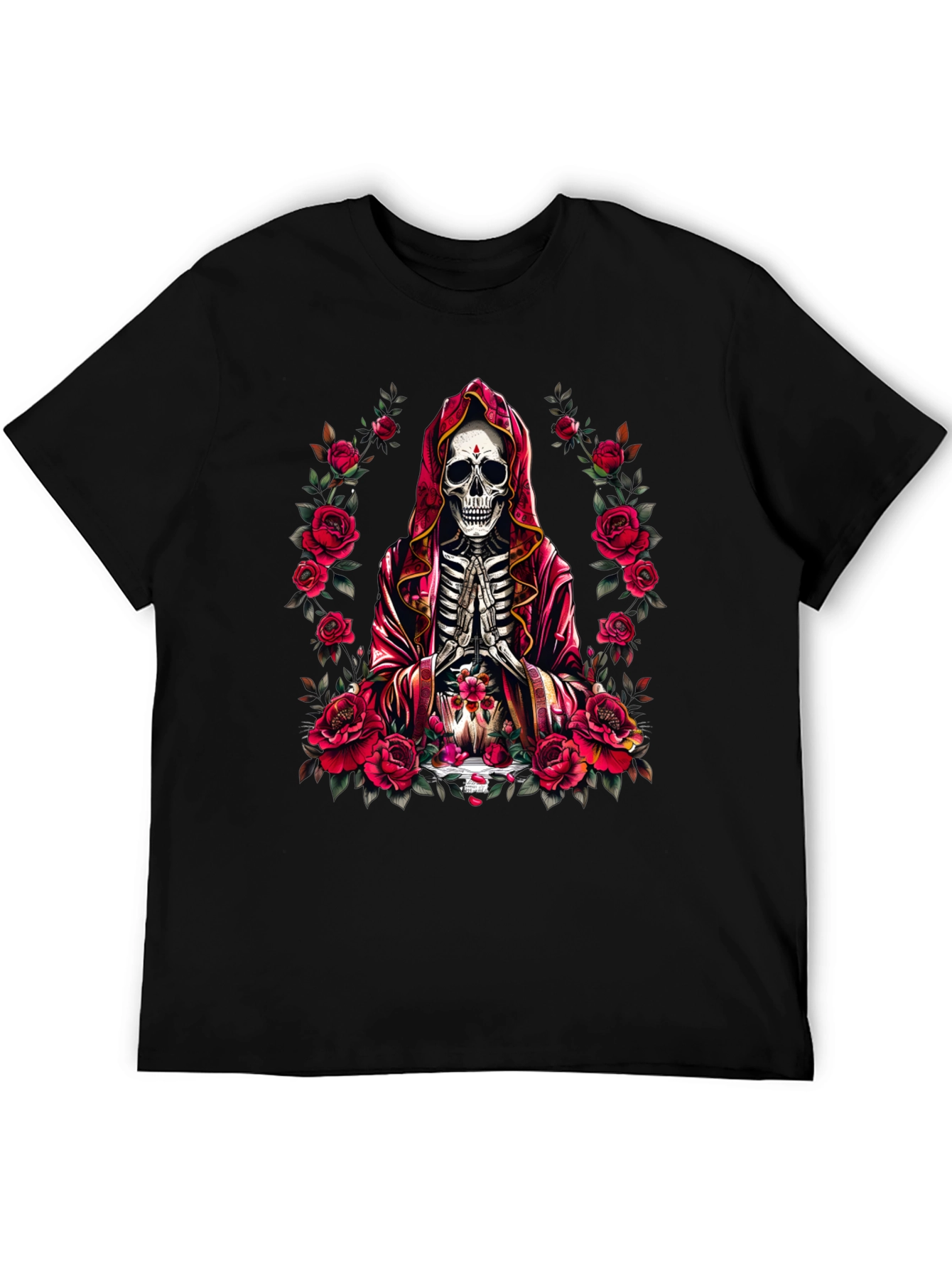 Skeleton Monk Rose T-Shirt - Gothic Style
