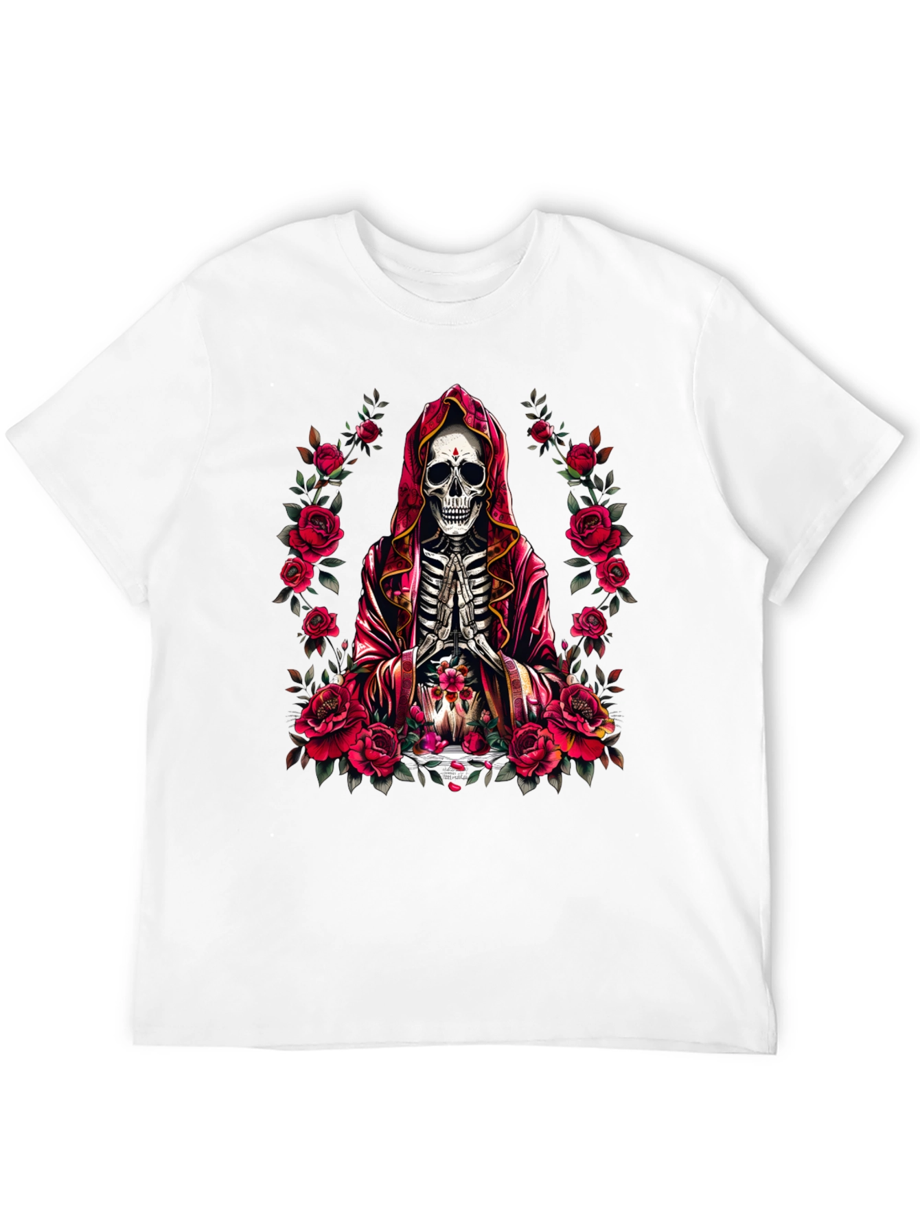 Skeleton Monk Rose T-Shirt - Gothic Style